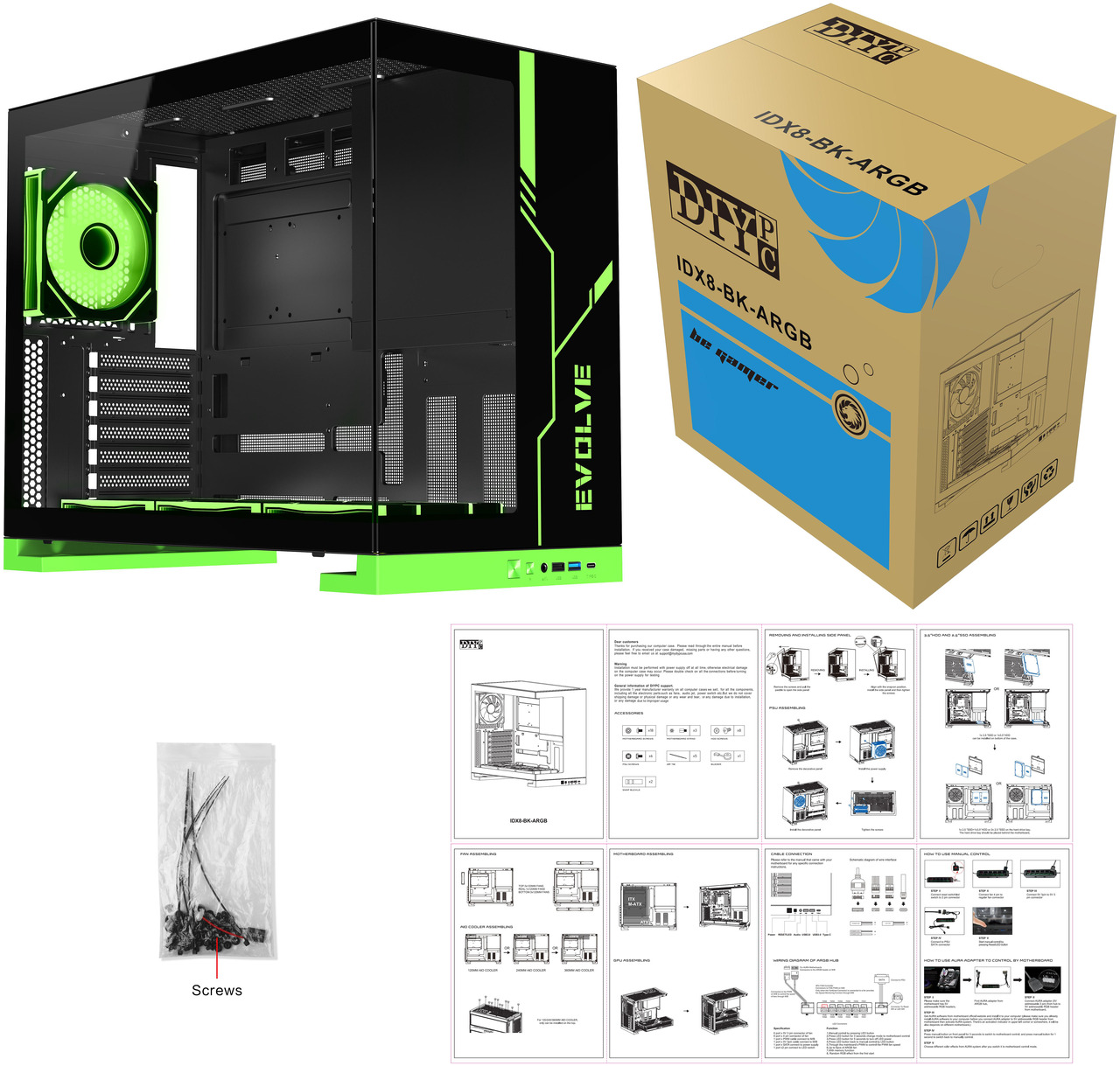 Open Box: DIYPC IDX8-BK-ARGB Black USB3.0/ Type C Tempered Glass ATX Gaming Computer Case w/ Dual Tempered Glass Panel and 4 x ARGB PWM Fans (Pre-Installed) - Newegg.com - Open Box condition - Image 34