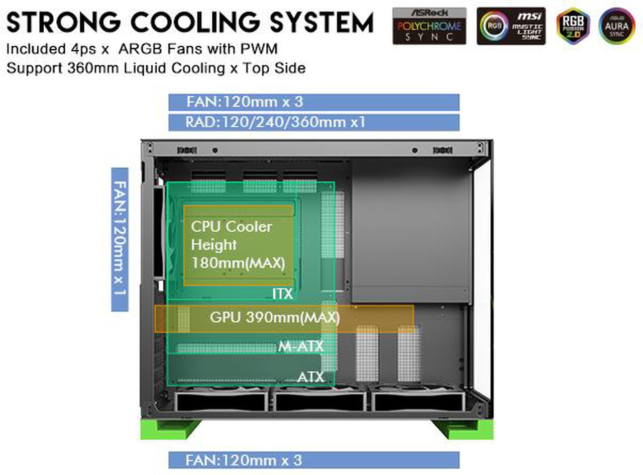 Open Box: DIYPC IDX8-BK-ARGB Black USB3.0/ Type C Tempered Glass ATX Gaming Computer Case w/ Dual Tempered Glass Panel and 4 x ARGB PWM Fans (Pre-Installed) - Newegg.com - Open Box condition - Image 23