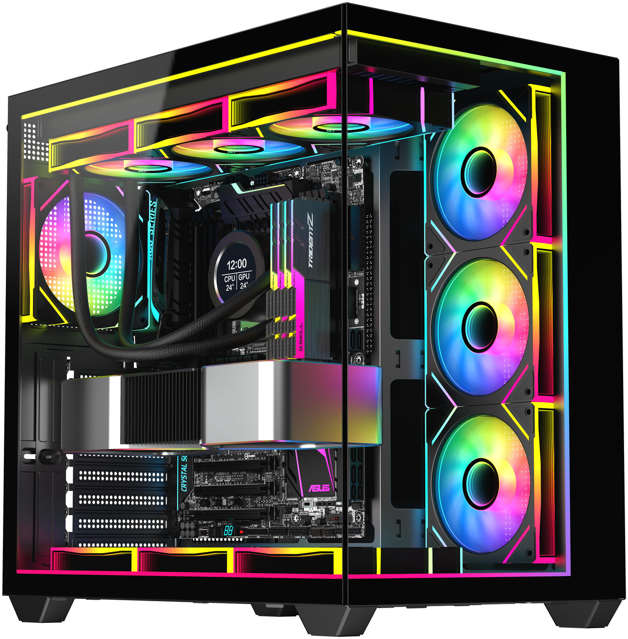 Open Box: DIYPC IDX3-ATX-ARGB Black Dual USB3.0/ Type C Tempered Glass ATX Gaming Computer Case w/ Dual Tempered Glass Panel and 4 x ARGB PWM Fans (Pre-Installed). Integrated ARGB Light Strip. - Newegg.com - Open Box condition - Image 15