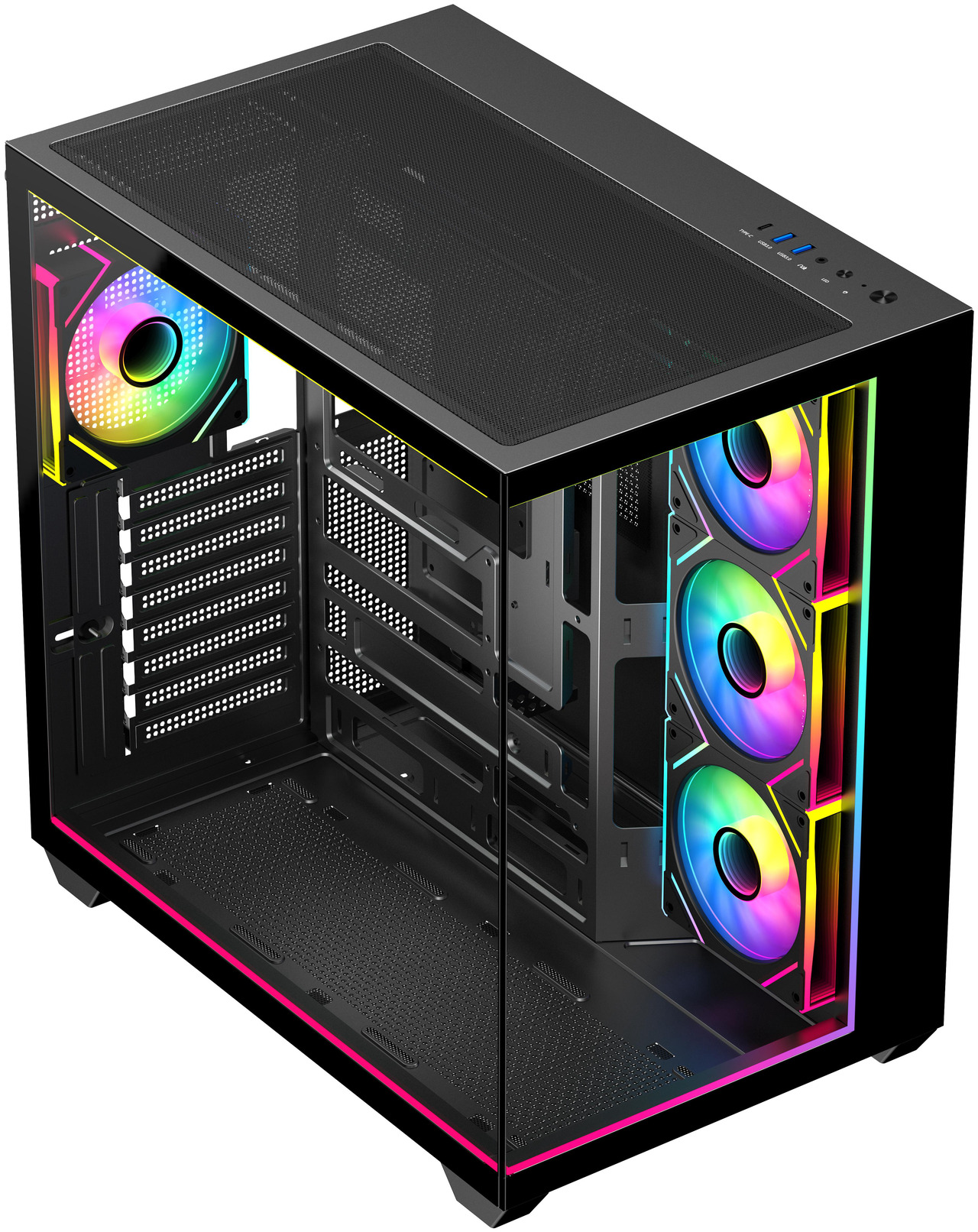 Open Box: DIYPC IDX3-ATX-ARGB Black Dual USB3.0/ Type C Tempered Glass ATX Gaming Computer Case w/ Dual Tempered Glass Panel and 4 x ARGB PWM Fans (Pre-Installed). Integrated ARGB Light Strip. - Newegg.com - Open Box condition - Image 23