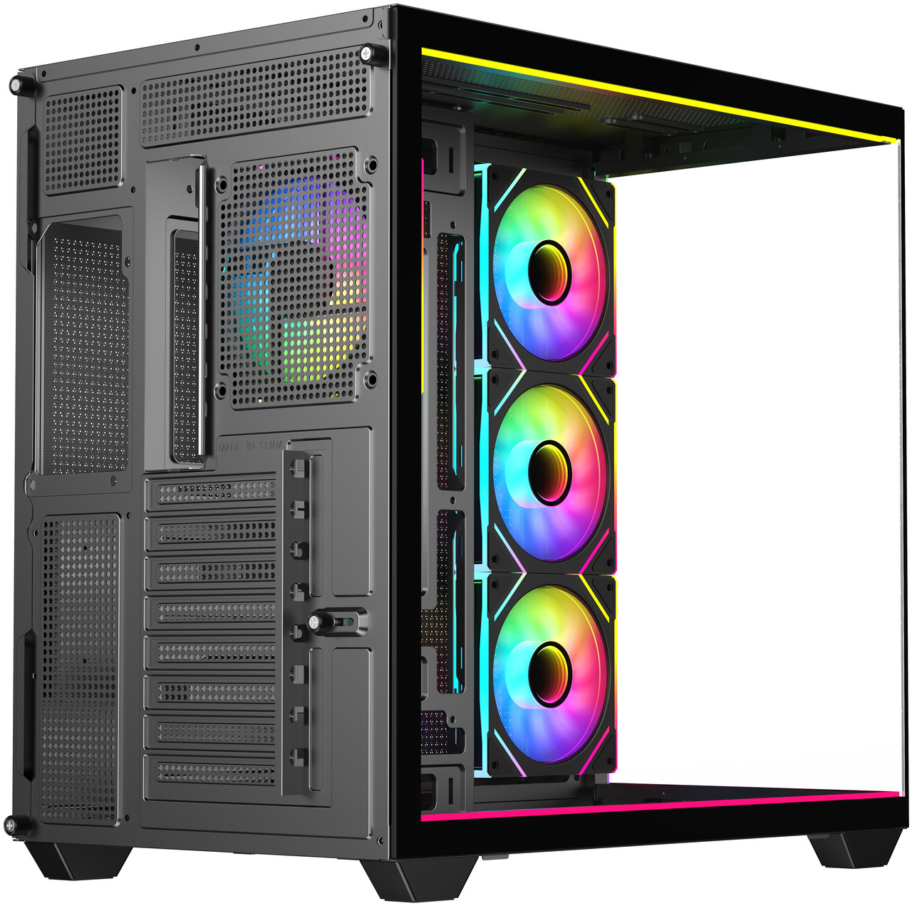 Open Box: DIYPC IDX3-ATX-ARGB Black Dual USB3.0/ Type C Tempered Glass ATX Gaming Computer Case w/ Dual Tempered Glass Panel and 4 x ARGB PWM Fans (Pre-Installed). Integrated ARGB Light Strip. - Newegg.com - Open Box condition - Image 24