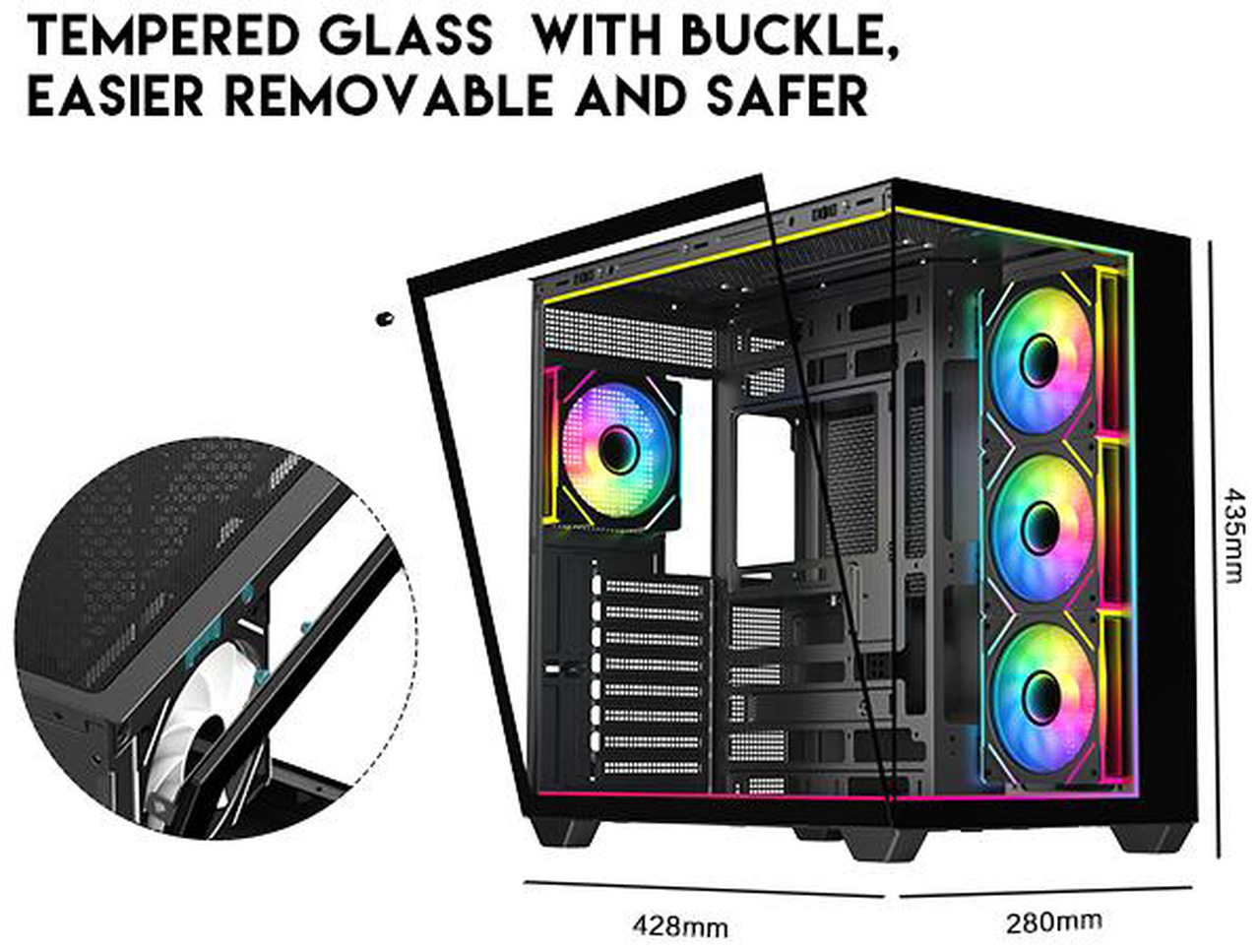 Open Box: DIYPC IDX3-ATX-ARGB Black Dual USB3.0/ Type C Tempered Glass ATX Gaming Computer Case w/ Dual Tempered Glass Panel and 4 x ARGB PWM Fans (Pre-Installed). Integrated ARGB Light Strip. - Newegg.com - Open Box condition - Image 17