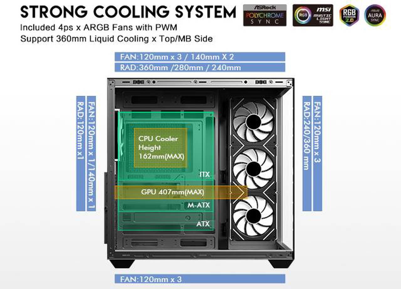 Open Box: DIYPC IDX3-ATX-ARGB Black Dual USB3.0/ Type C Tempered Glass ATX Gaming Computer Case w/ Dual Tempered Glass Panel and 4 x ARGB PWM Fans (Pre-Installed). Integrated ARGB Light Strip. - Newegg.com - Open Box condition - Image 19