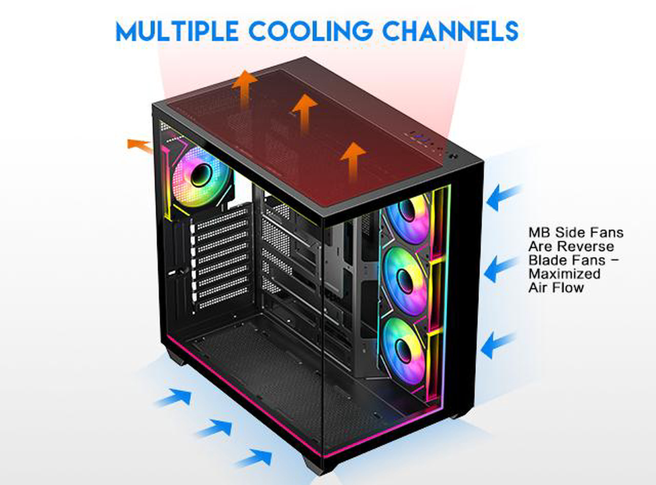 Open Box: DIYPC IDX3-ATX-ARGB Black Dual USB3.0/ Type C Tempered Glass ATX Gaming Computer Case w/ Dual Tempered Glass Panel and 4 x ARGB PWM Fans (Pre-Installed). Integrated ARGB Light Strip. - Newegg.com - Open Box condition - Image 21