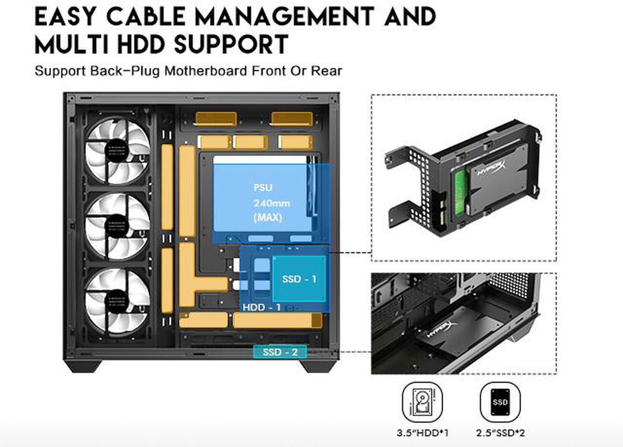 Open Box: DIYPC IDX3-ATX-ARGB Black Dual USB3.0/ Type C Tempered Glass ATX Gaming Computer Case w/ Dual Tempered Glass Panel and 4 x ARGB PWM Fans (Pre-Installed). Integrated ARGB Light Strip. - Newegg.com - Open Box condition - Image 20