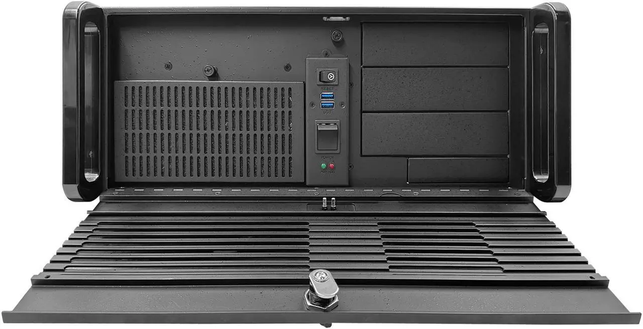 Main image of RMC-4S Rackmount Chassis, 4U with Fan, Aluminum Door, Full Height 7 Slot Rear Panel, USB 3.0, W/O PSU, Black Color