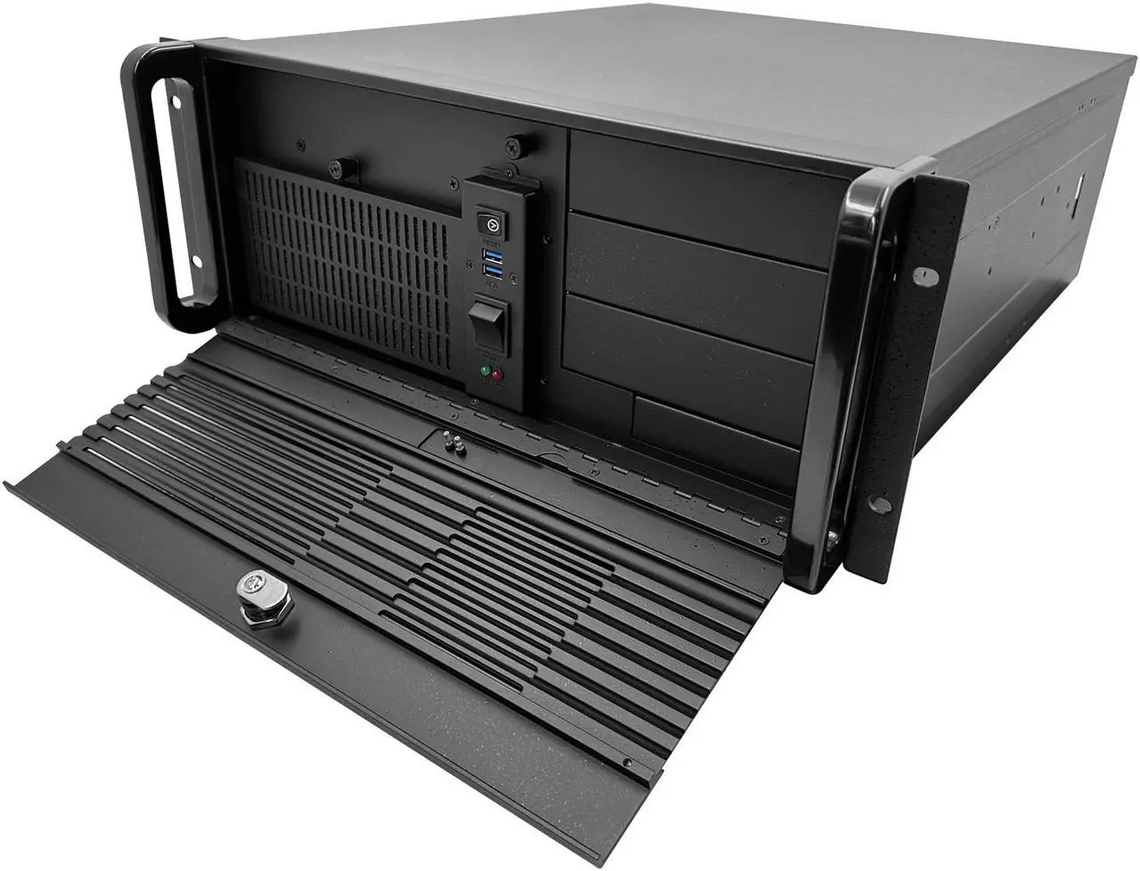 Alt view image 3 of 5 - RMC-4S Rackmount Chassis, 4U with Fan, Aluminum Door, Full Height 7 Slot Rear Panel, USB 3.0, W/O PSU, Black Color