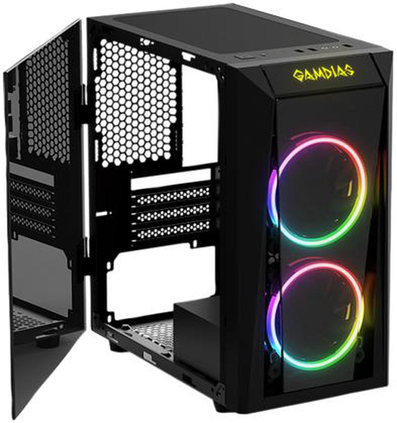 Gamdias TALOS E1 Black Steel / Plastic / Tempered Glass Mini Tower Computer Case (2 x 120mm Raibow RGB fan Pre-Installed)