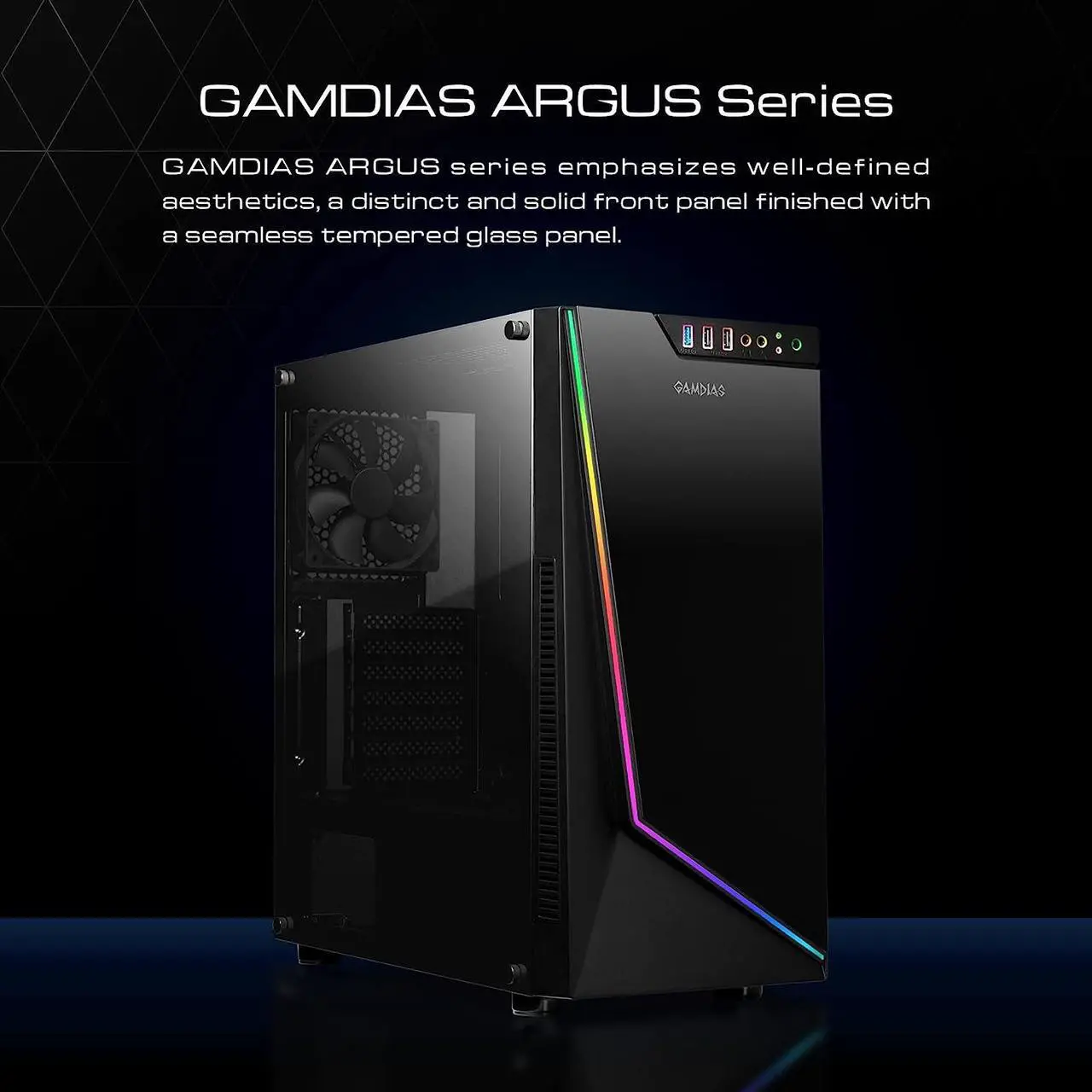 Alt view image 2 of 7 - Gamdias ARGUS M1 Black Steel / Plastic / Tempered Glass ATX Mid Tower Computer Case