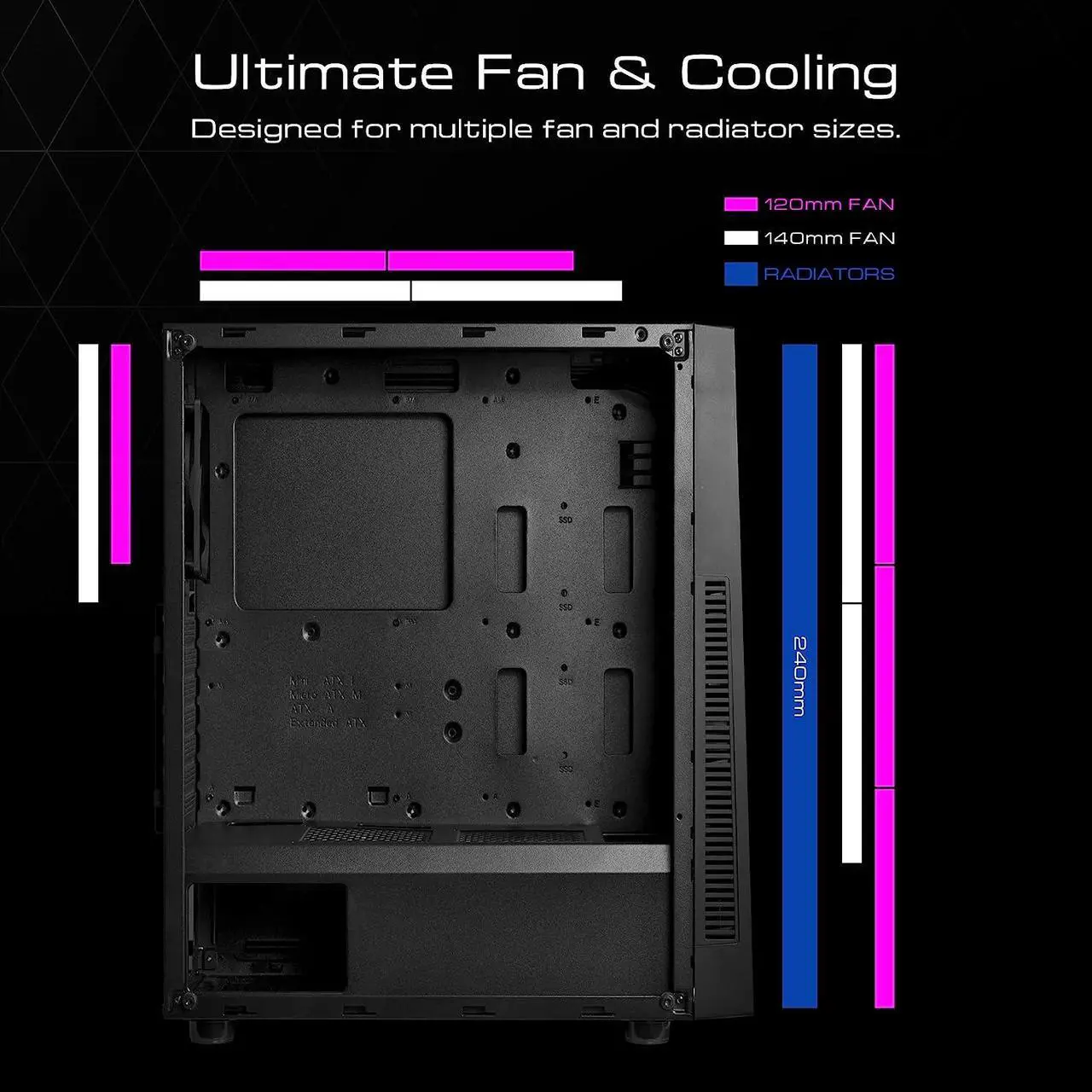 Alt view image 3 of 7 - Gamdias ARGUS M1 Black Steel / Plastic / Tempered Glass ATX Mid Tower Computer Case