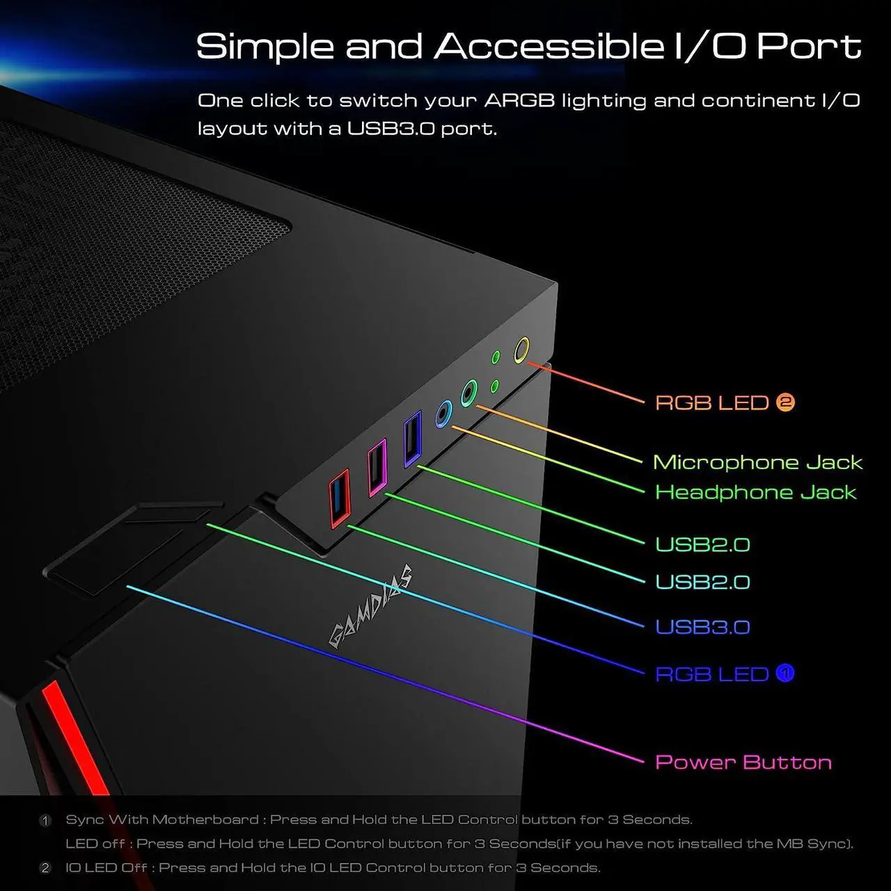 Alt view image 6 of 7 - Gamdias ARGUS M1 Black Steel / Plastic / Tempered Glass ATX Mid Tower Computer Case