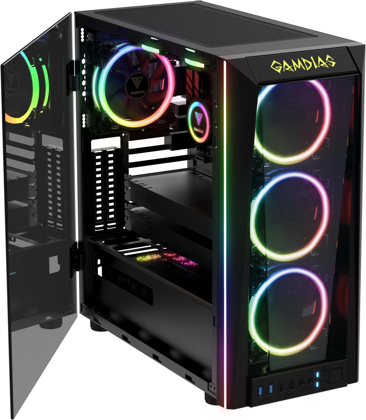 Gamdias TALOS M1B GD-TALOS M1B Black Steel / Plastic / Tempered Glass ATX Mid Tower Computer Case Built-in Three 120mm Double Ring RGB Fans