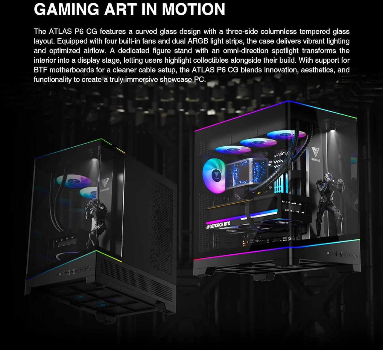 Open Box: GAMDIAS Atlas P6 CG Mid-Tower Gaming PC, Mini-ITX, Micro-ATX, and ATX, 4x120mm PWM ARGB Fans, Curved Tempered Glass Panoramic Design, Modular Tool Free, Type-C Ready, 425mm GPU Support - Newegg.com - Open Box condition - Image 19