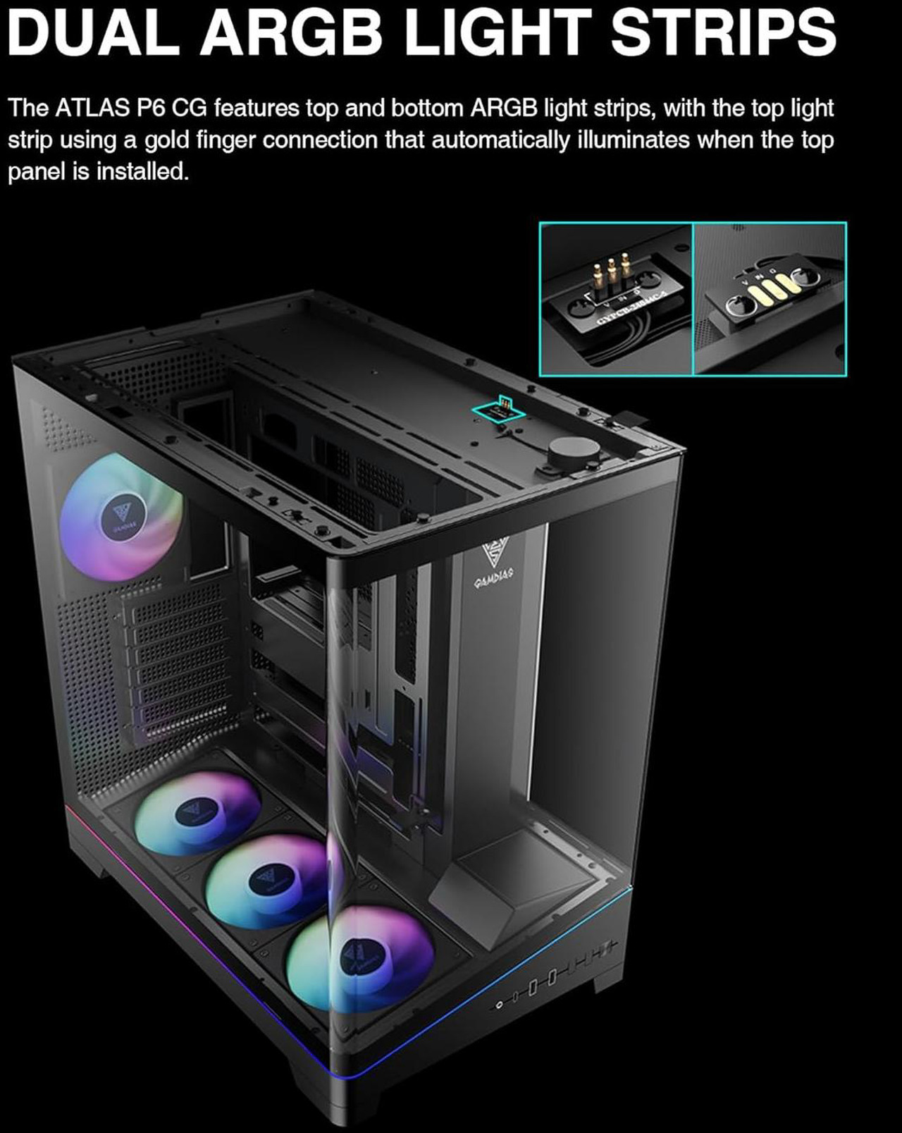 Open Box: GAMDIAS Atlas P6 CG Mid-Tower Gaming PC, Mini-ITX, Micro-ATX, and ATX, 4x120mm PWM ARGB Fans, Curved Tempered Glass Panoramic Design, Modular Tool Free, Type-C Ready, 425mm GPU Support - Newegg.com - Open Box condition - Image 25