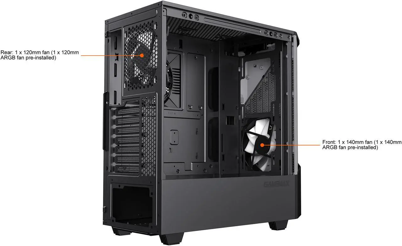 Alt view image 18 of 17 - GAMEMAX Contac COC BG Black / Grey Steel / Tempered Glass ATX Mid Tower Computer Case