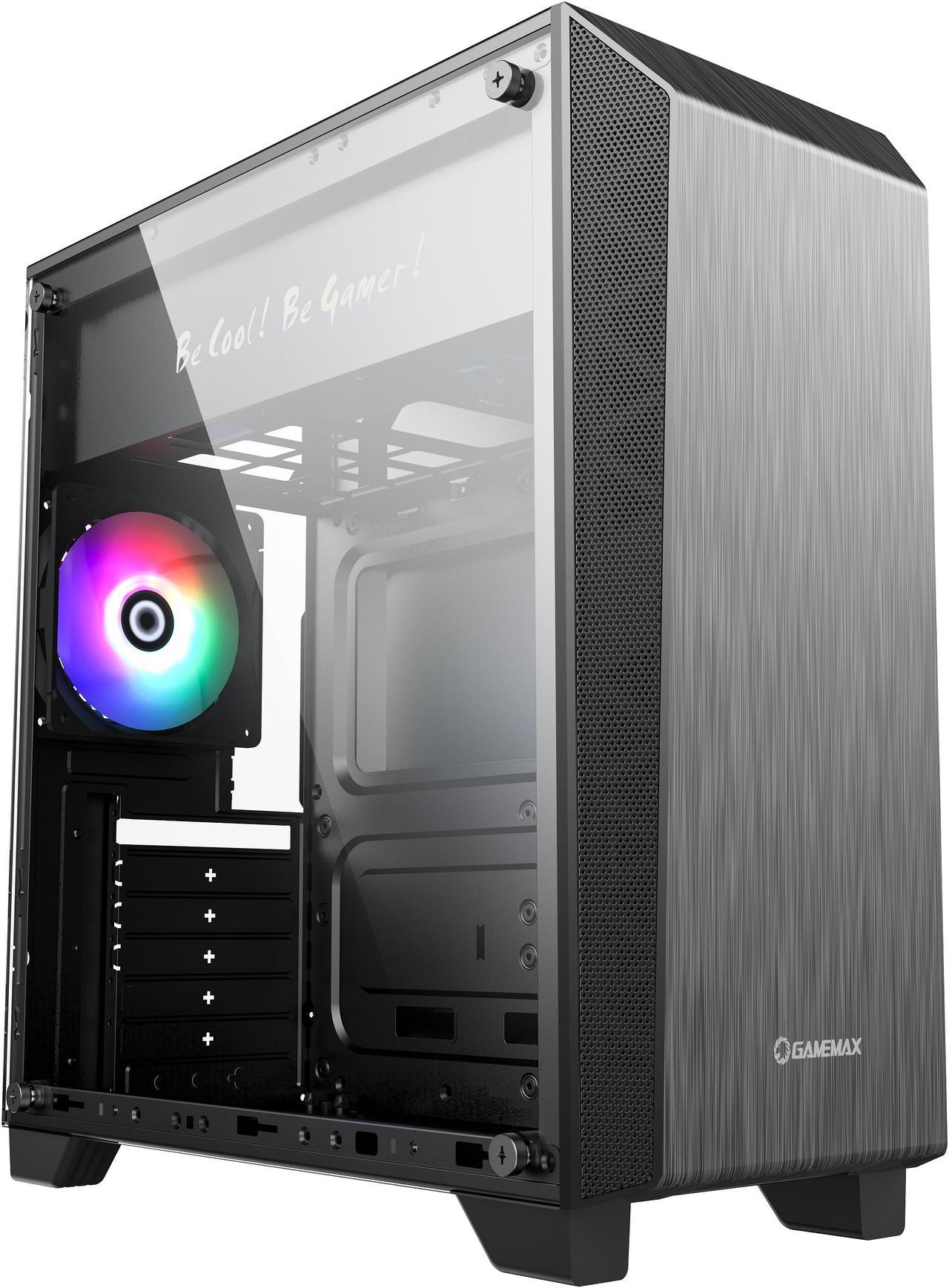 Gamemax Nova N5 Black USB3.0 Tempered Glass ATX Mid Tower Gaming Computer Case w/  1 x Rainbow LED  Fan x Rear (Pre-Installed)