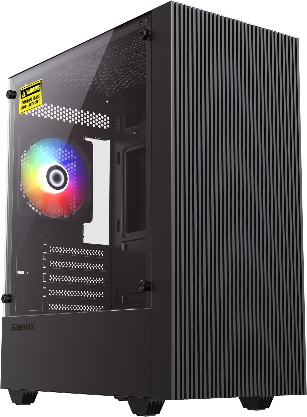 Main image of Gamemax Edge Black USB3.0 Tempered Glass Micro ATX Gaming Computer Case w/Tempered Glass Panel and 1 x ARGB LED Fan x Rear (Pre-Installed