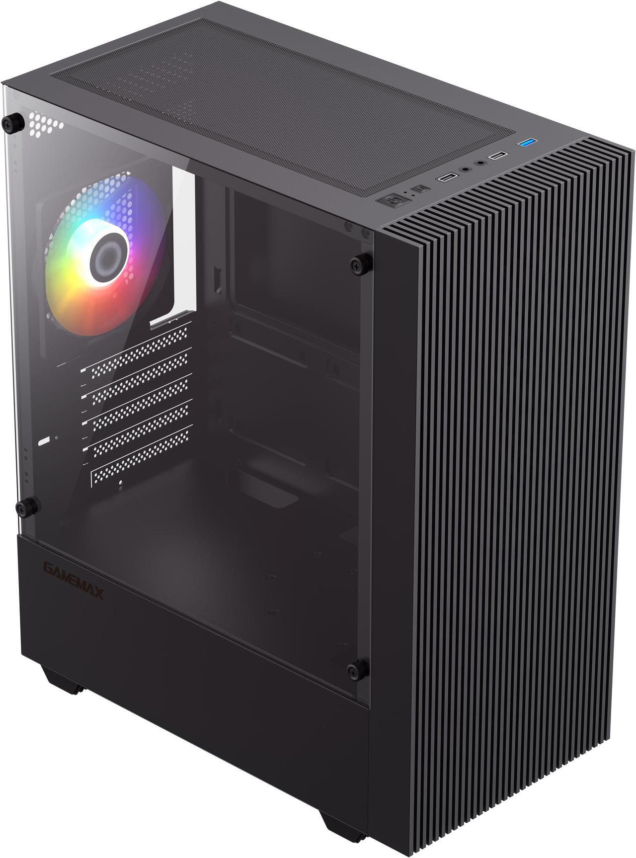 Alt view image 4 of 14 - Gamemax Edge Black USB3.0 Tempered Glass Micro ATX Gaming Computer Case w/Tempered Glass Panel and 1 x ARGB LED Fan x Rear (Pre-Installed