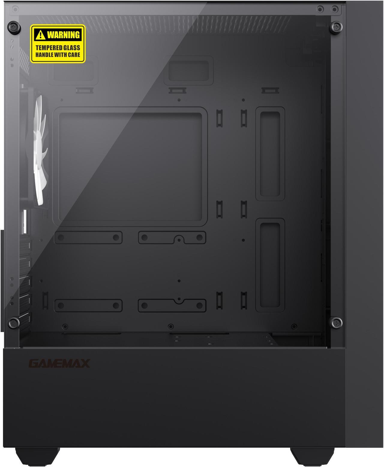 Alt view image 7 of 14 - Gamemax Edge Black USB3.0 Tempered Glass Micro ATX Gaming Computer Case w/Tempered Glass Panel and 1 x ARGB LED Fan x Rear (Pre-Installed