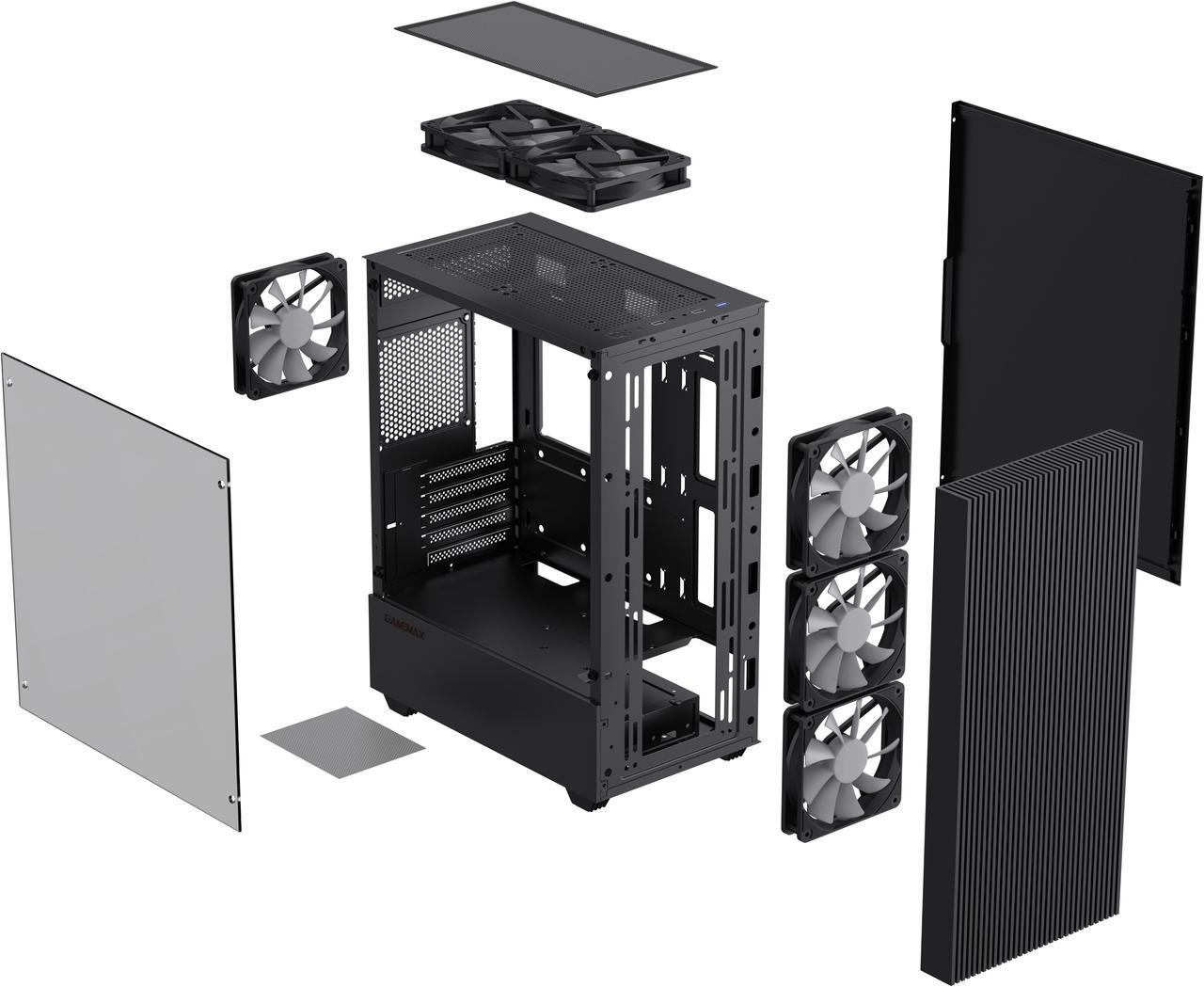 Alt view image 13 of 14 - Gamemax Edge Black USB3.0 Tempered Glass Micro ATX Gaming Computer Case w/Tempered Glass Panel and 1 x ARGB LED Fan x Rear (Pre-Installed