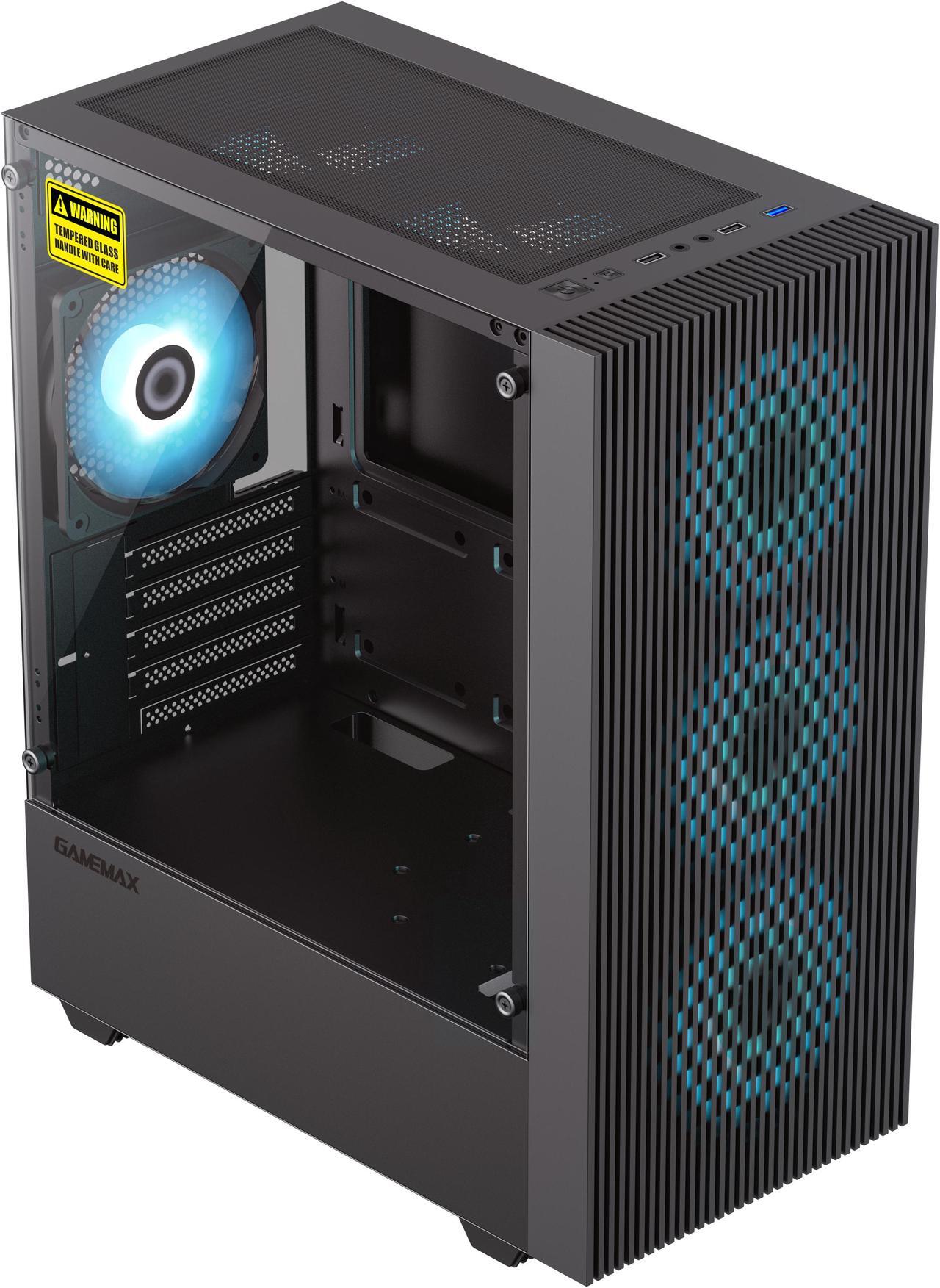 Alt view image 14 of 14 - Gamemax Edge Black USB3.0 Tempered Glass Micro ATX Gaming Computer Case w/Tempered Glass Panel and 1 x ARGB LED Fan x Rear (Pre-Installed