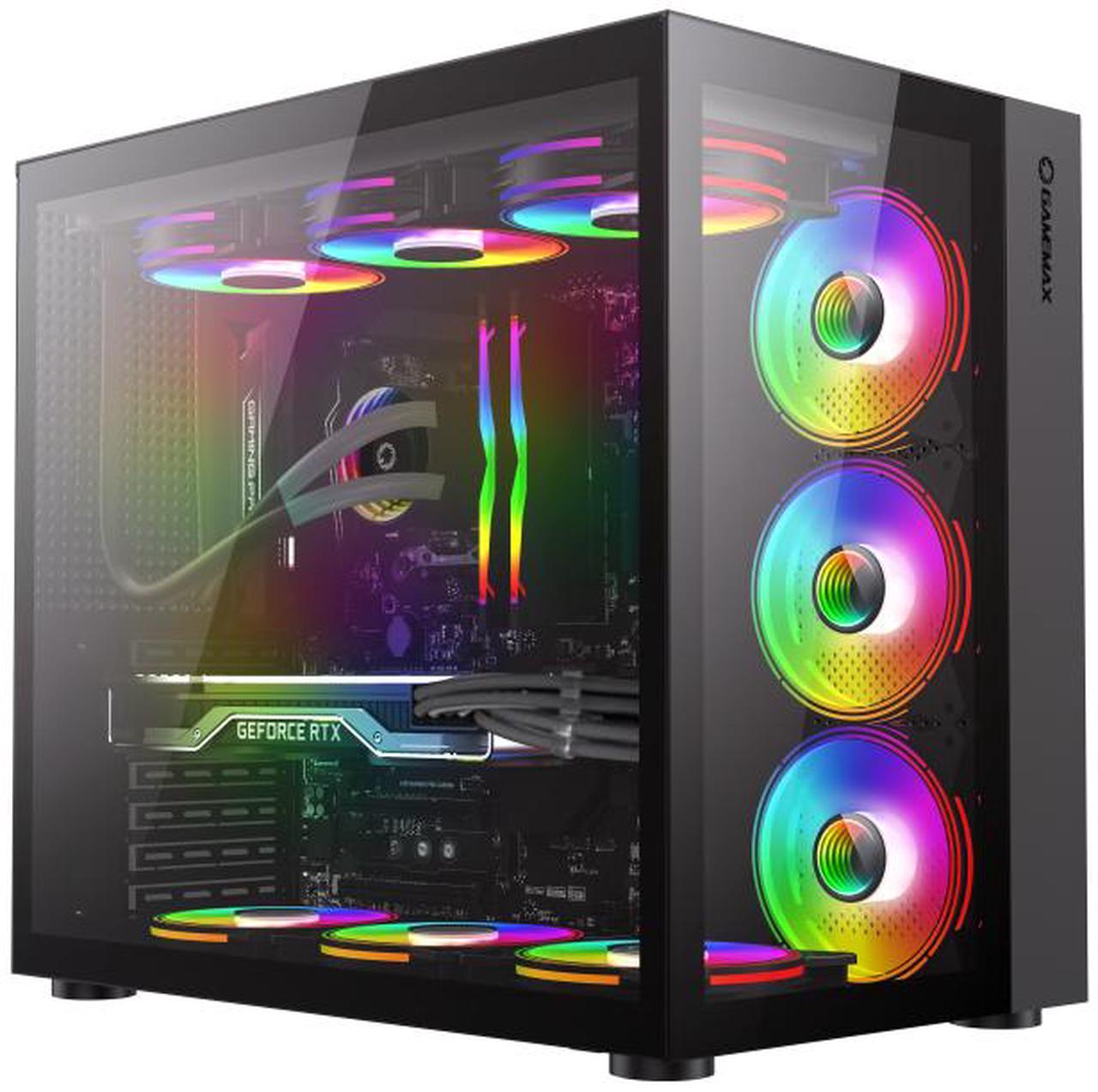 Main image of Gamemax Infinity BK Black USB3.0 /Type C Tempered Glass ATX Mid Tower Gaming Computer Case w/ Dual Tempered Glass Panels (Fans Not Included)