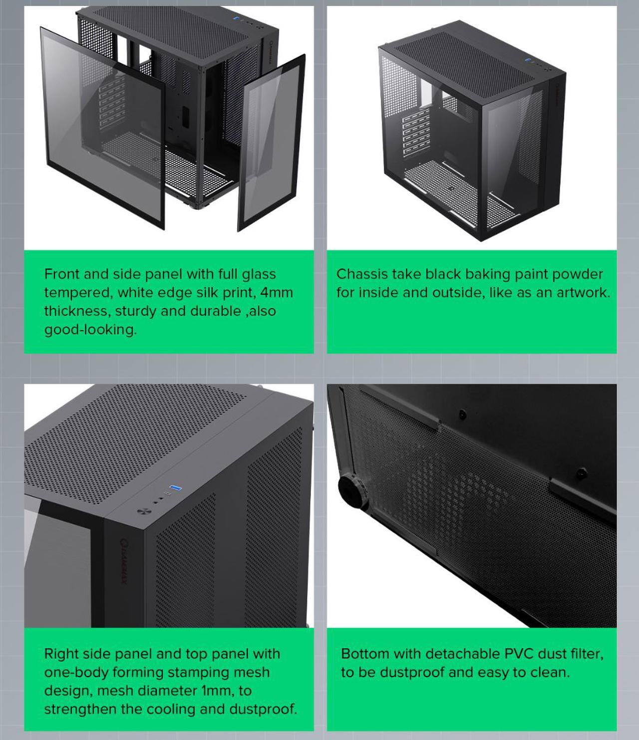 Alt view image 3 of 14 - Gamemax Infinity BK Black USB3.0 /Type C Tempered Glass ATX Mid Tower Gaming Computer Case w/ Dual Tempered Glass Panels (Fans Not Included)