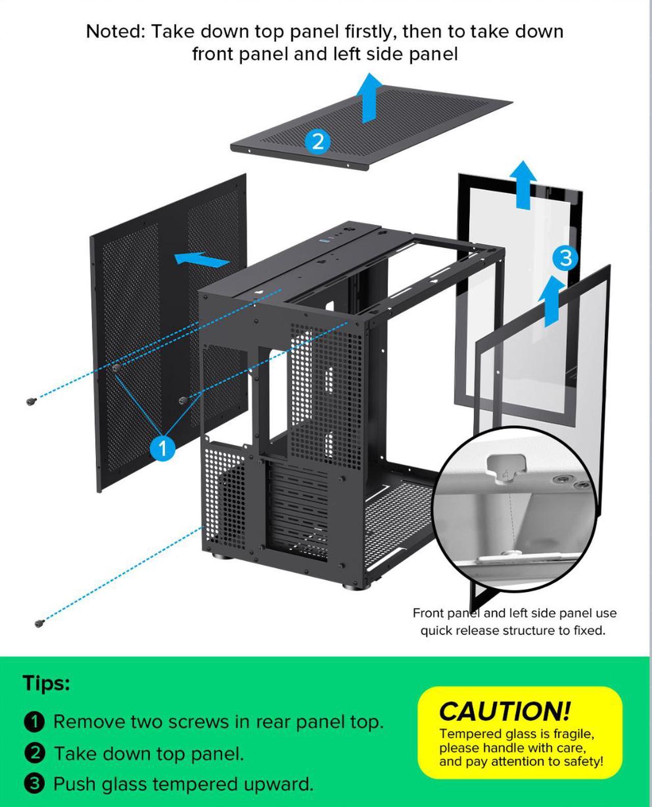 Alt view image 4 of 14 - Gamemax Infinity BK Black USB3.0 /Type C Tempered Glass ATX Mid Tower Gaming Computer Case w/ Dual Tempered Glass Panels (Fans Not Included)