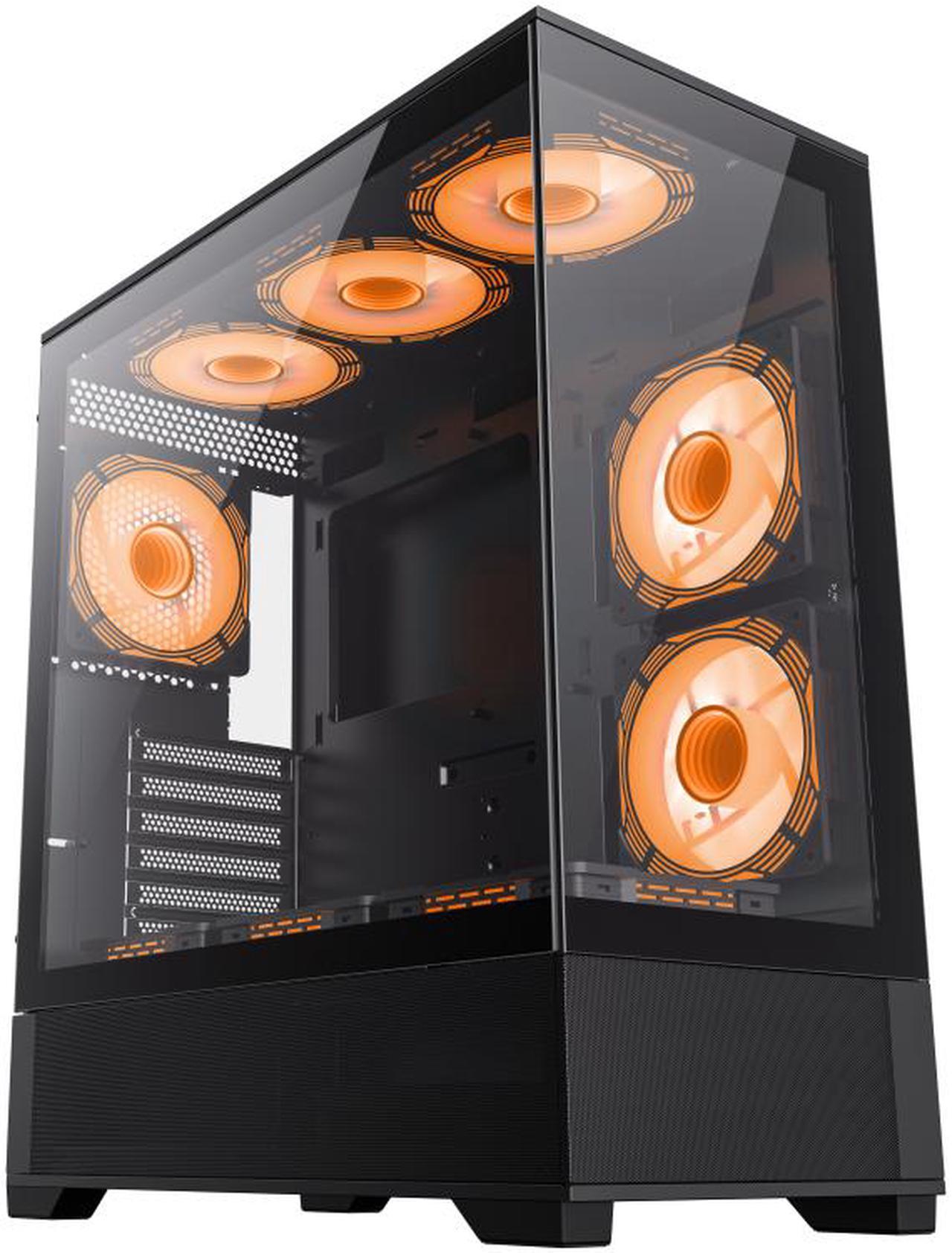 GAMEMAX VISTA AB Black USB3.0/Type C Tempered Glass Mid-tower ATX Computer Case w/6  x 120mm ARGB Fans (2 x MB side, 3 x PSU Top Cover, 1 x Rear) Pre-Installed