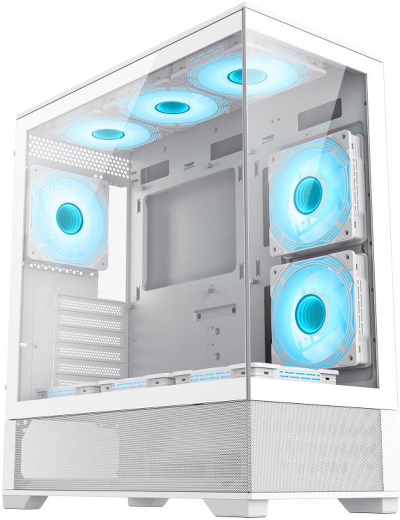 GAMEMAX Vista AW White USB3.0 Tempered Glass Mid-tower ATX Computer Case w/ 6  x 120mm ARGB Fans (2 x MB side, 3 x PSU Top Cover, 1 x Rear) Pre-Installed