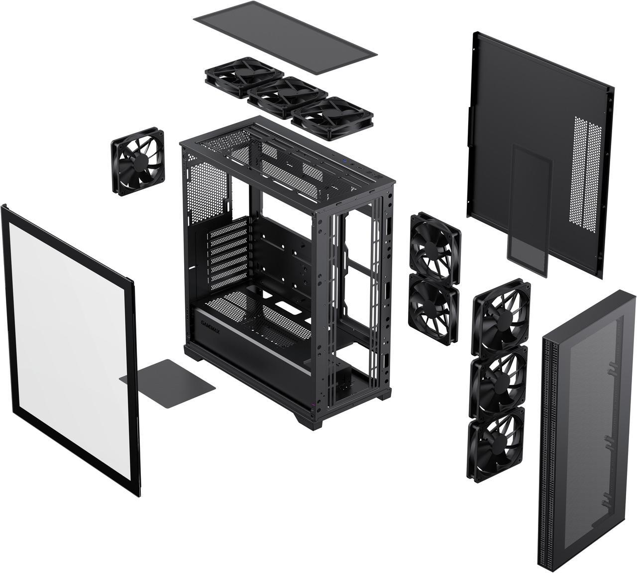 Alt view image 13 of 13 - GAMEMAX Quest Black E-ATX PC Gaming Case-Pre-Installed 1X 120mm Black Fan-Micro ATX / ATX / ITX / E-ATX