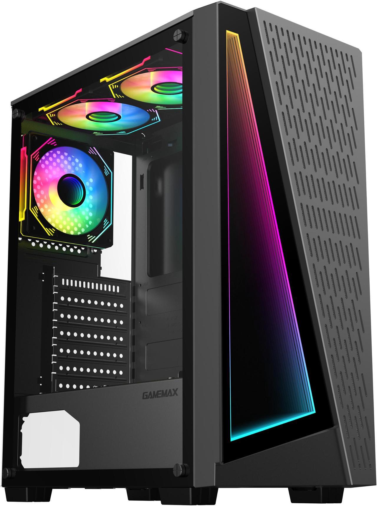 GAMEMAX Prism Premium Mid Tower USB3.0 Tempered Glass ATX Gaming Case w/3 x ARGB Fans (Pre-Installed)