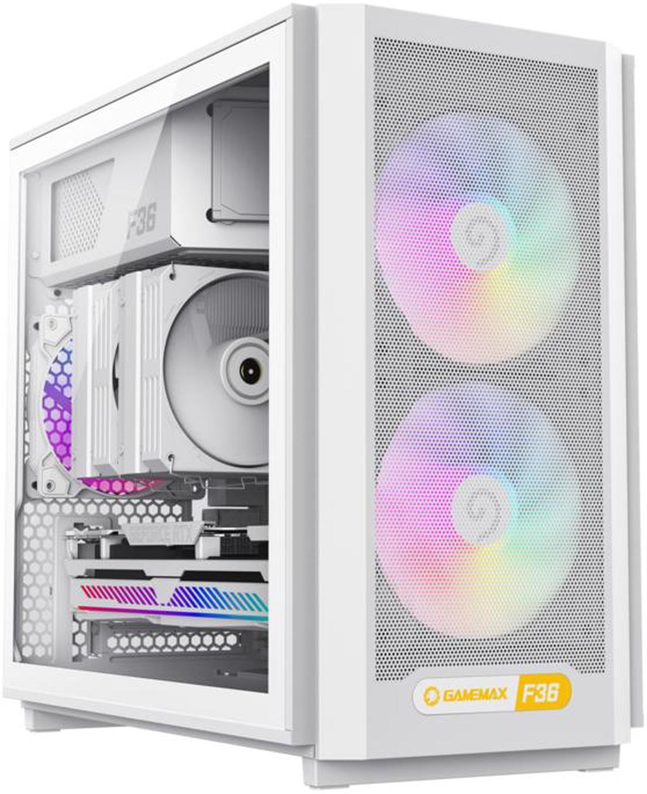 GAMEMAX F36 WH White Micro-ATX Gaming Computer Case- Dual USB3.0 +1 Type C , 3 x ARGB Fans (Pre-Installed)