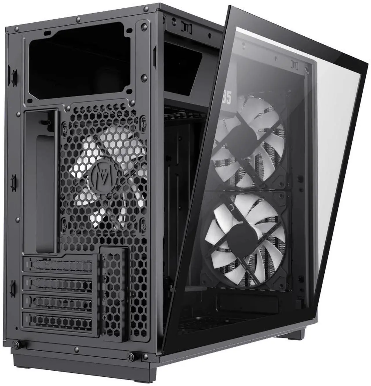Alt view image 12 of 13 - GAMEMAX F35 BW Black USB3.0 /Type C Micro-ATX Gaming PC Tempered Glass Computer Case, Pre-installed 3x ARGB Fan