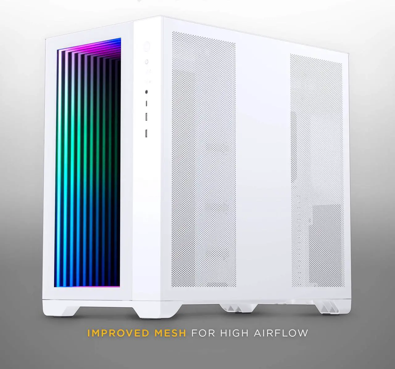 Alt view image 4 of 8 - MagniumGear NEO Qube 2 IM, Dual Chamber ATX Mid-tower, Digital-RGB Infinity Mirror Front Panel, Front I/O USB Type C, Tempered Glass Panels, White
