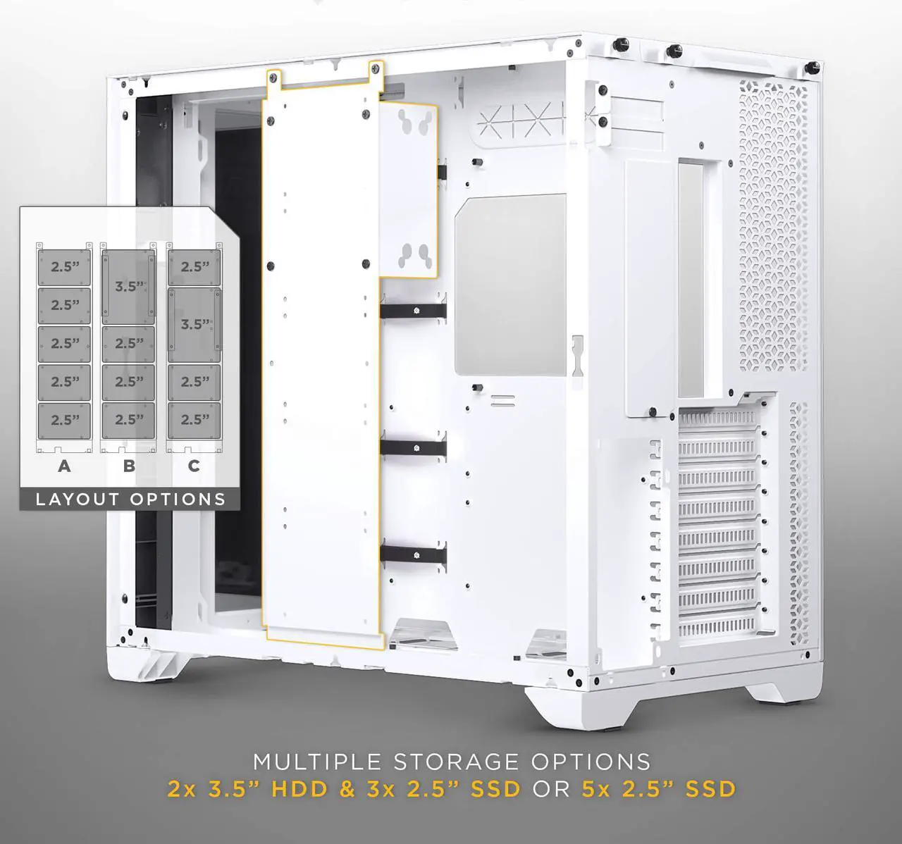 Alt view image 5 of 8 - MagniumGear NEO Qube 2 IM, Dual Chamber ATX Mid-tower, Digital-RGB Infinity Mirror Front Panel, Front I/O USB Type C, Tempered Glass Panels, White
