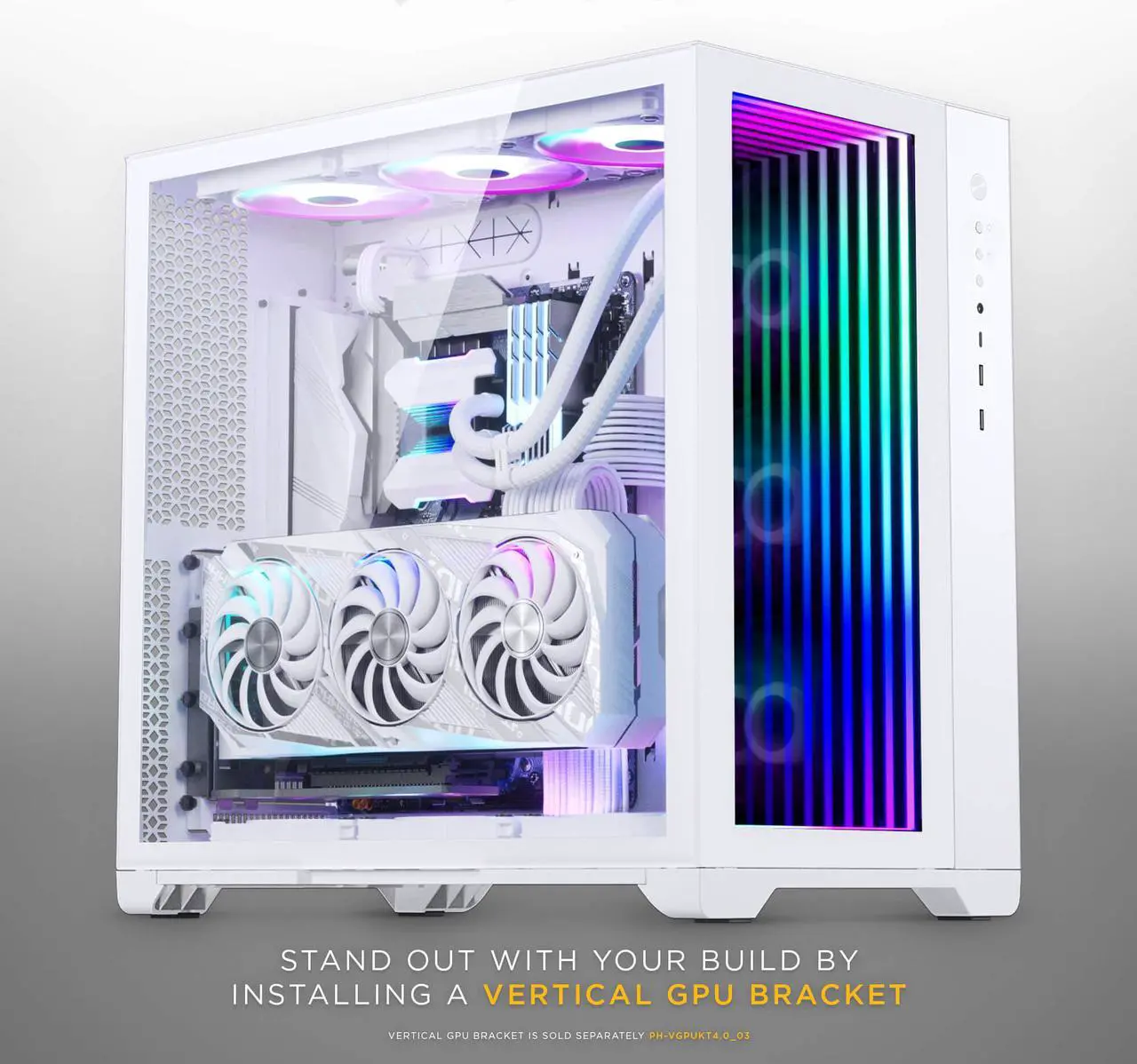 Alt view image 6 of 8 - MagniumGear NEO Qube 2 IM, Dual Chamber ATX Mid-tower, Digital-RGB Infinity Mirror Front Panel, Front I/O USB Type C, Tempered Glass Panels, White