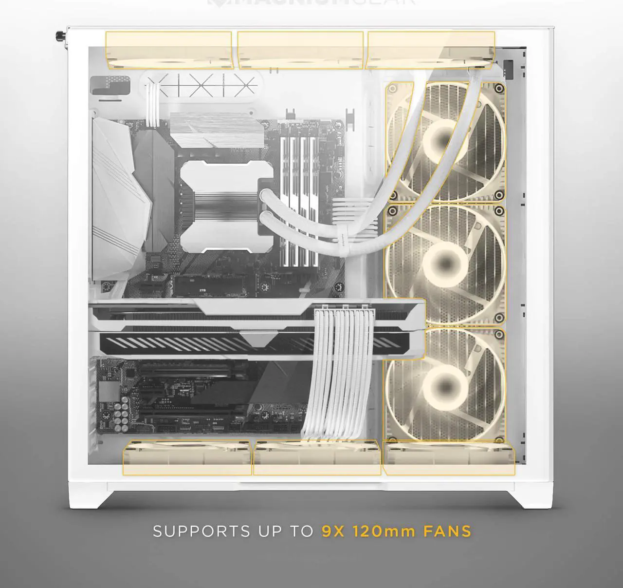 Alt view image 7 of 8 - MagniumGear NEO Qube 2 IM, Dual Chamber ATX Mid-tower, Digital-RGB Infinity Mirror Front Panel, Front I/O USB Type C, Tempered Glass Panels, White