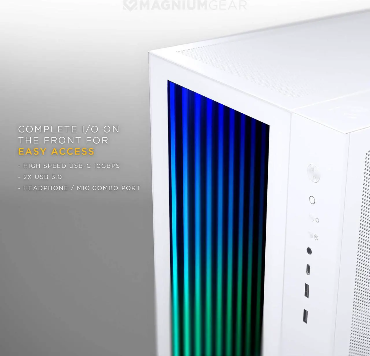 Alt view image 8 of 8 - MagniumGear NEO Qube 2 IM, Dual Chamber ATX Mid-tower, Digital-RGB Infinity Mirror Front Panel, Front I/O USB Type C, Tempered Glass Panels, White