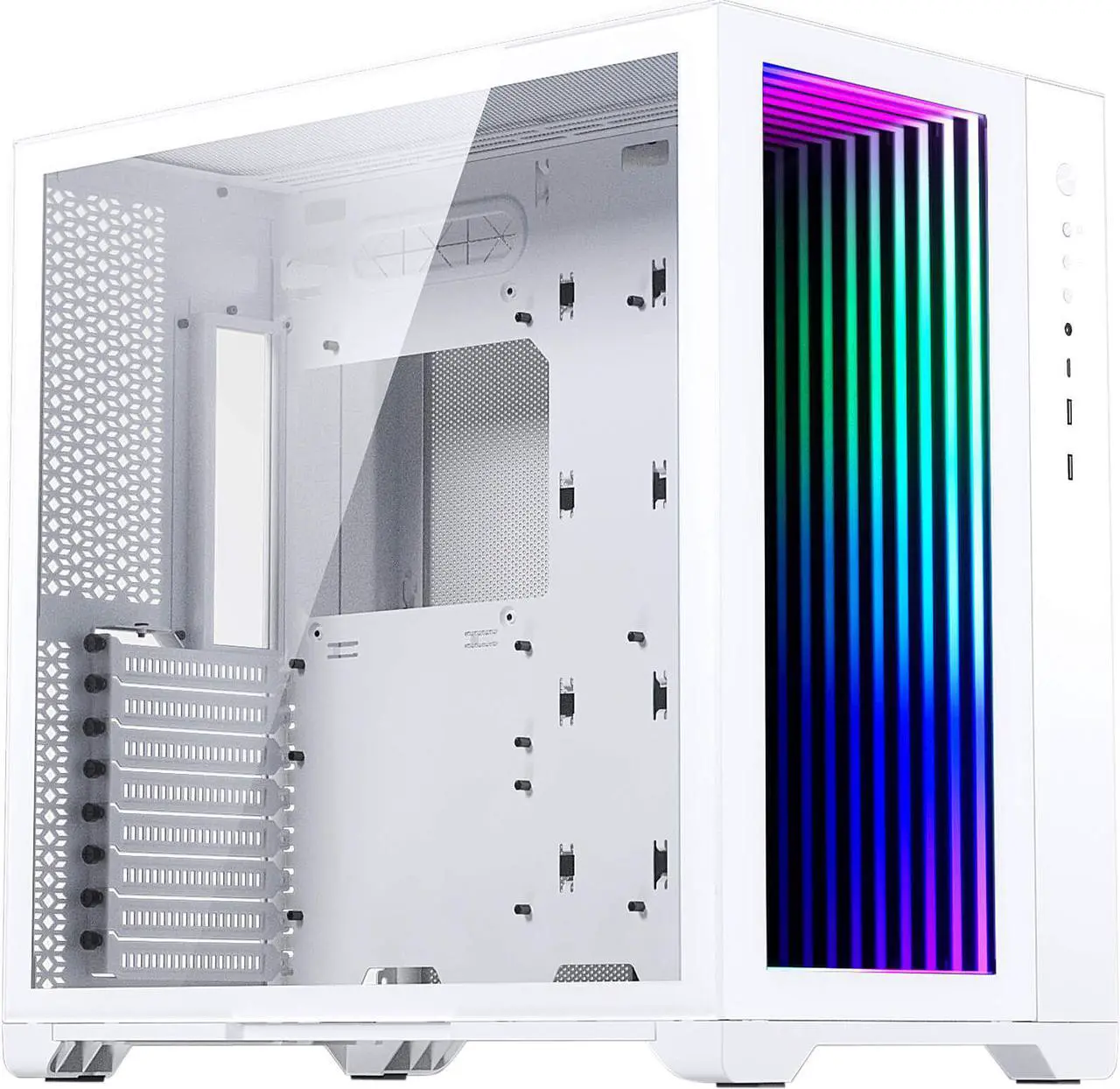 Main image of MagniumGear NEO Qube 2 IM, Dual Chamber ATX Mid-tower, Digital-RGB Infinity Mirror Front Panel, Front I/O USB Type C, Tempered Glass Panels, White