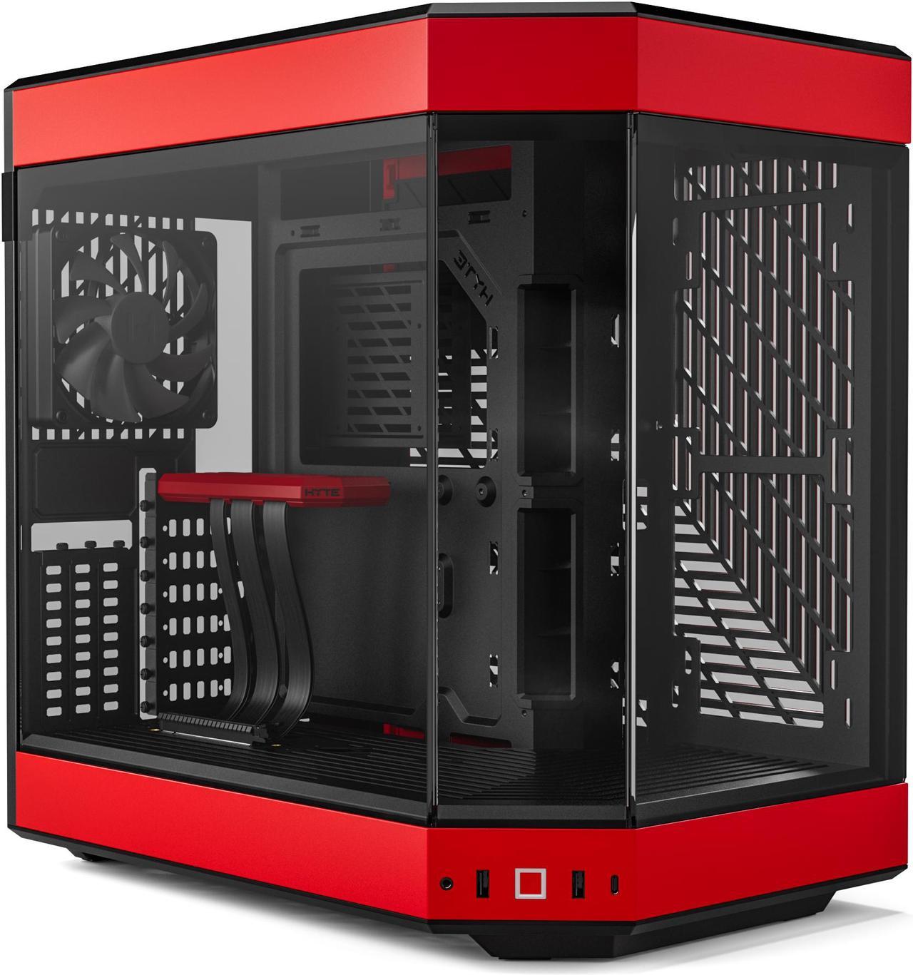 HYTE Y60 Modern Aesthetic Dual Chamber Panoramic Tempered Glass Mid-Tower ATX Computer Gaming Case with PCIe 4.0 Riser Cable Included, Red