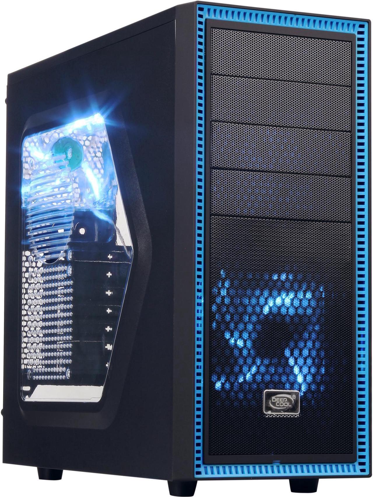 DEEPCOOL TESSERACT SW Mid Tower Computer Case with Side Window and 2 Blue LED Fans SGCC+PLASTIC+RUBBER COATING