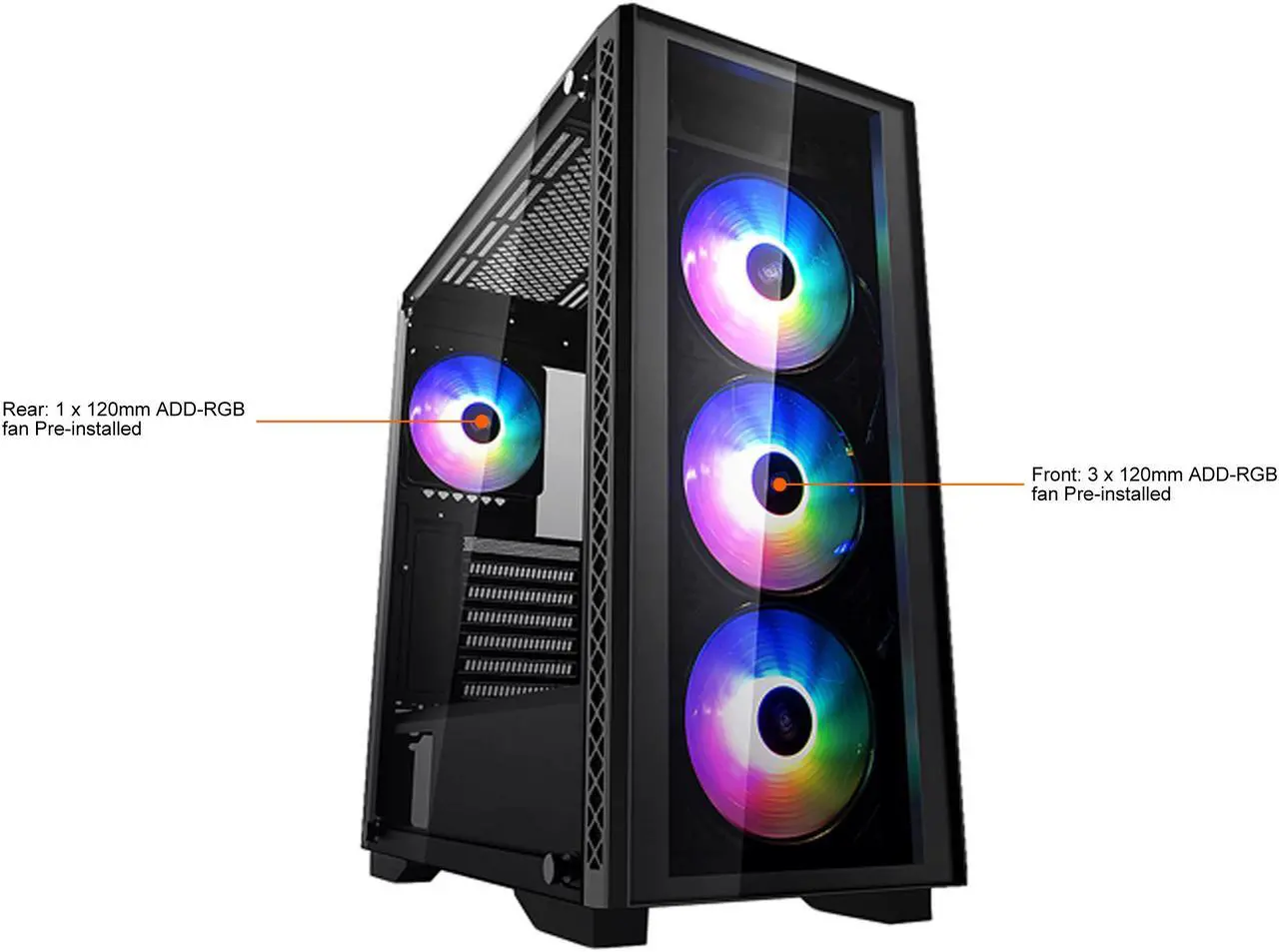 Alt view image 3 of 12 - DEEPCOOL MATREXX 50 ADD-RGB 4F Mid-Tower Case 4x120mm ADD-RGB Fans, Full-size Tempered Glass Side And Front Panel, Motherboard SYNC Control