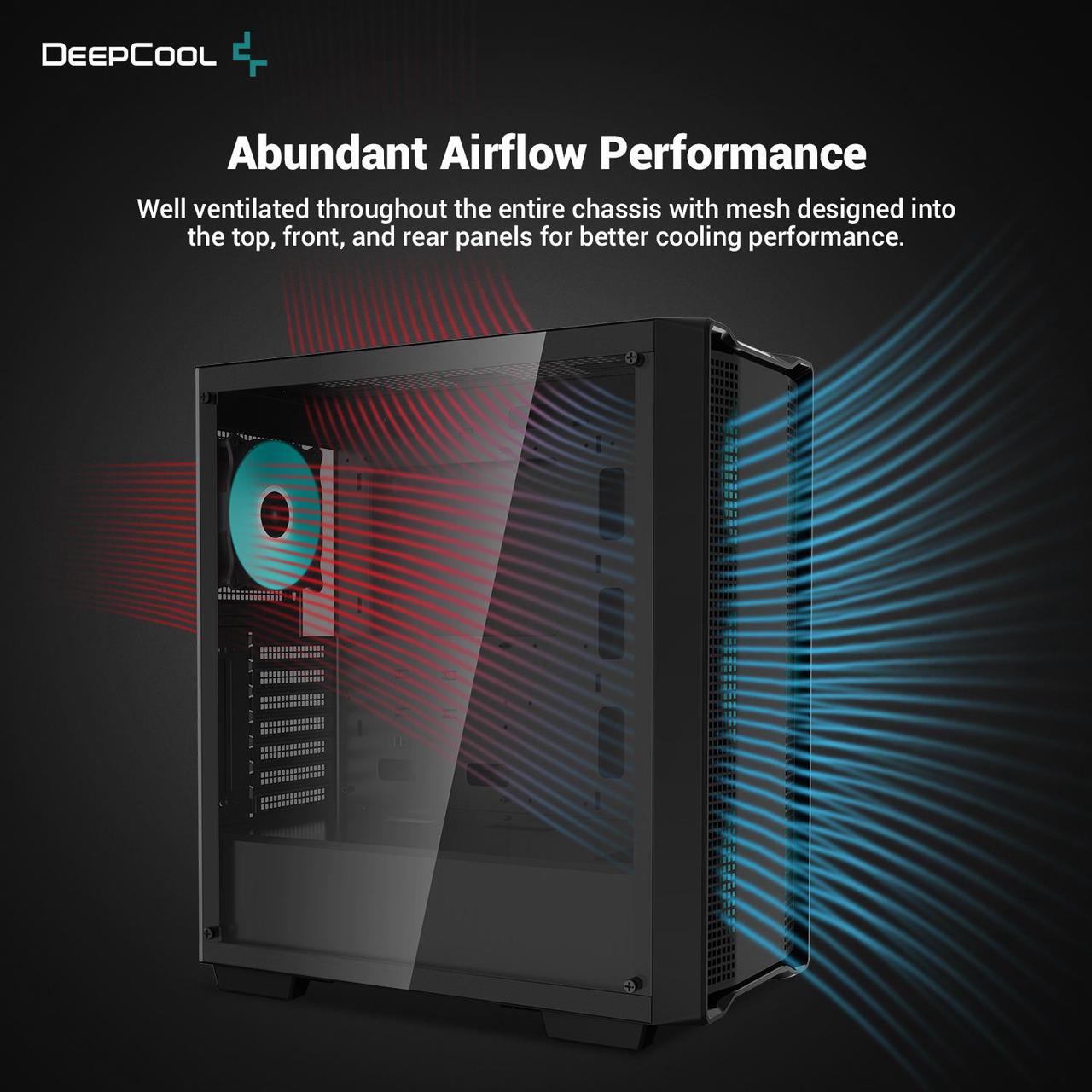 Alt view image 3 of 6 - DeepCool CC560 Mid-Tower ATX PC Case, 4x Pre-Installed 120mm LED Fans, Tempered Glass Side Panel, Black