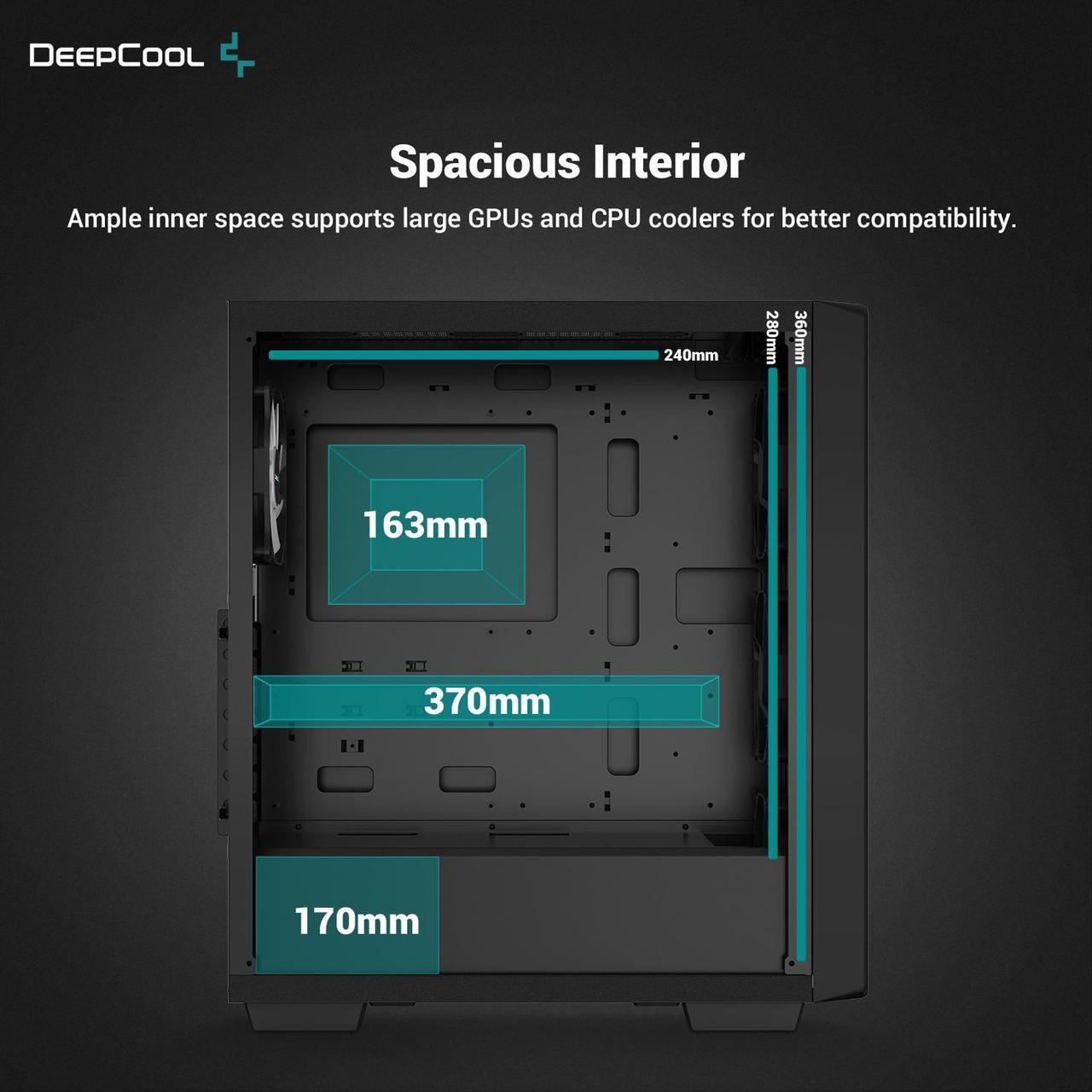 Alt view image 5 of 6 - DeepCool CC560 Mid-Tower ATX PC Case, 4x Pre-Installed 120mm LED Fans, Tempered Glass Side Panel, Black