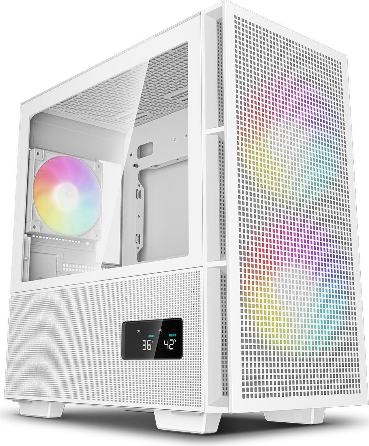 DeepCool CH360 DIGITAL WH mATX Airflow case, Dual Status Display, 2x Pre-Installed 140mm ARGB Fans, 120mm ARGB rear fan, Hybrid Mesh/Tempered Glass Side Panel, Magnetic Mesh Filter, Type-C, White