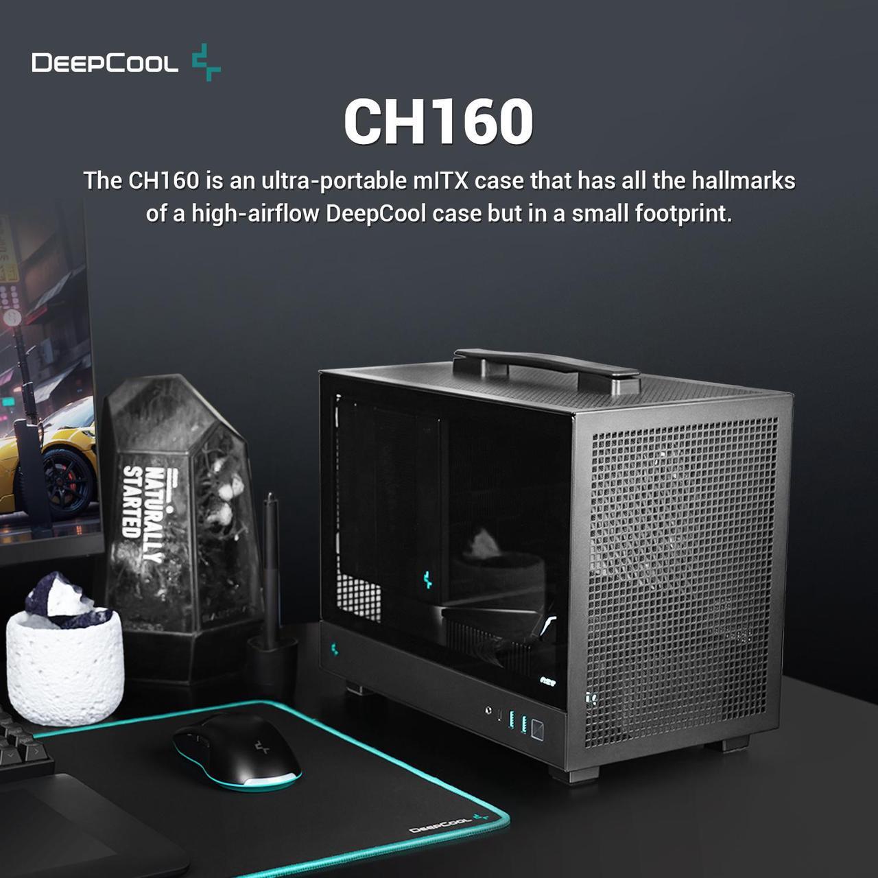 Alt view image 2 of 7 - DeepCool CH160 Mini-ITX PC Case, High Airflow Mesh Panels, Full-Sized Air Cooler Support, Direct Insert GPU Capable, Flexible Drive and PSU Compatibility, Black