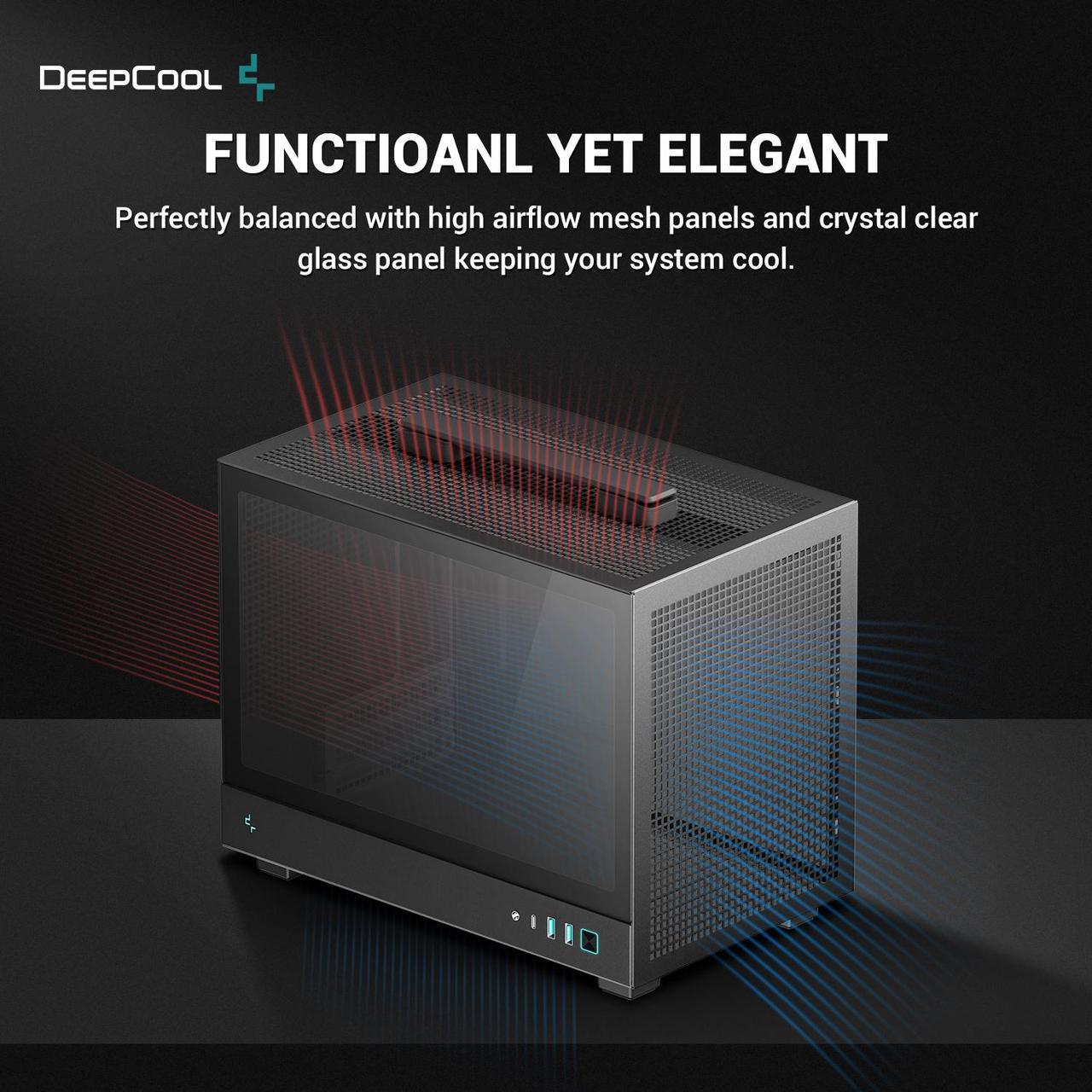 Alt view image 3 of 7 - DeepCool CH160 Mini-ITX PC Case, High Airflow Mesh Panels, Full-Sized Air Cooler Support, Direct Insert GPU Capable, Flexible Drive and PSU Compatibility, Black
