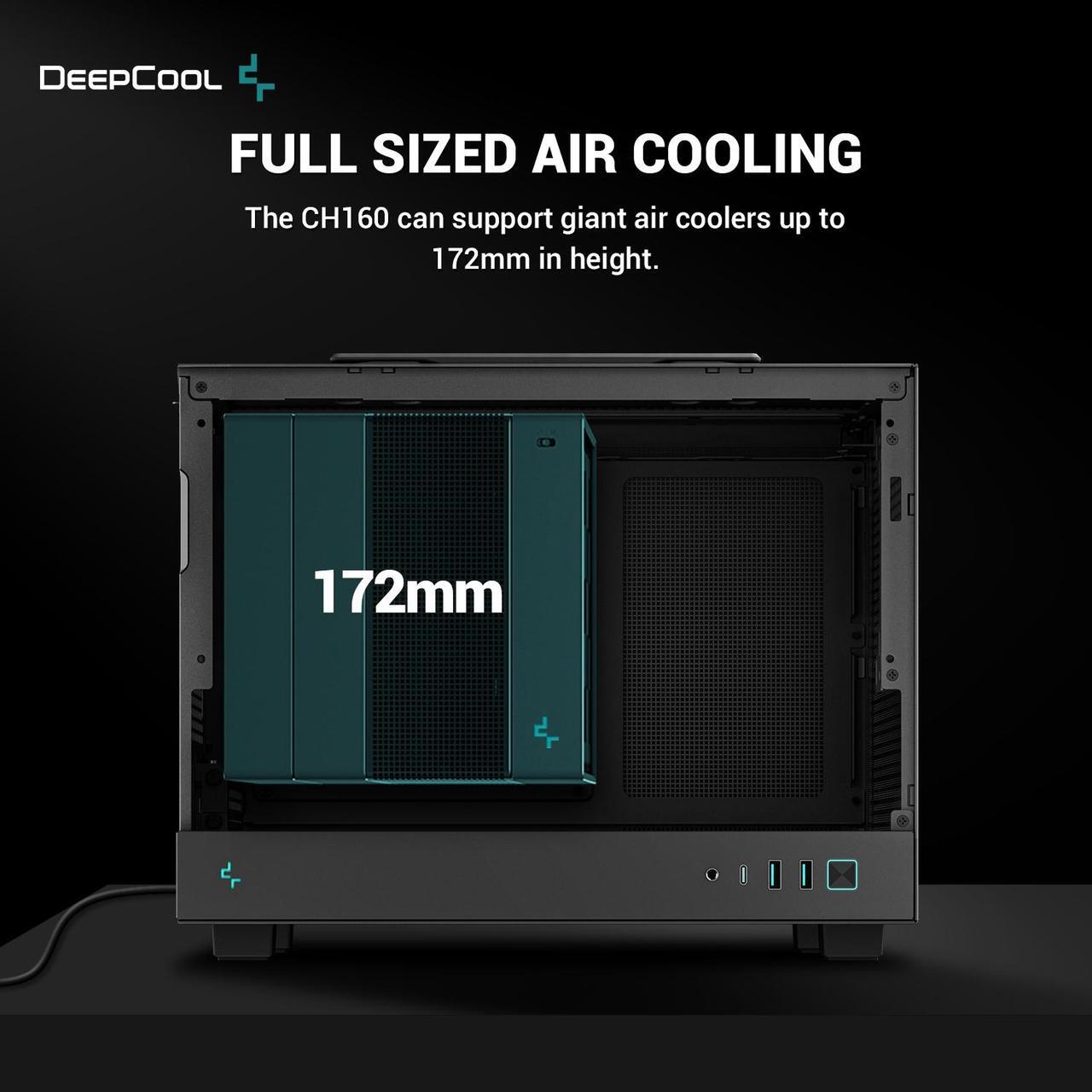 Alt view image 4 of 7 - DeepCool CH160 Mini-ITX PC Case, High Airflow Mesh Panels, Full-Sized Air Cooler Support, Direct Insert GPU Capable, Flexible Drive and PSU Compatibility, Black
