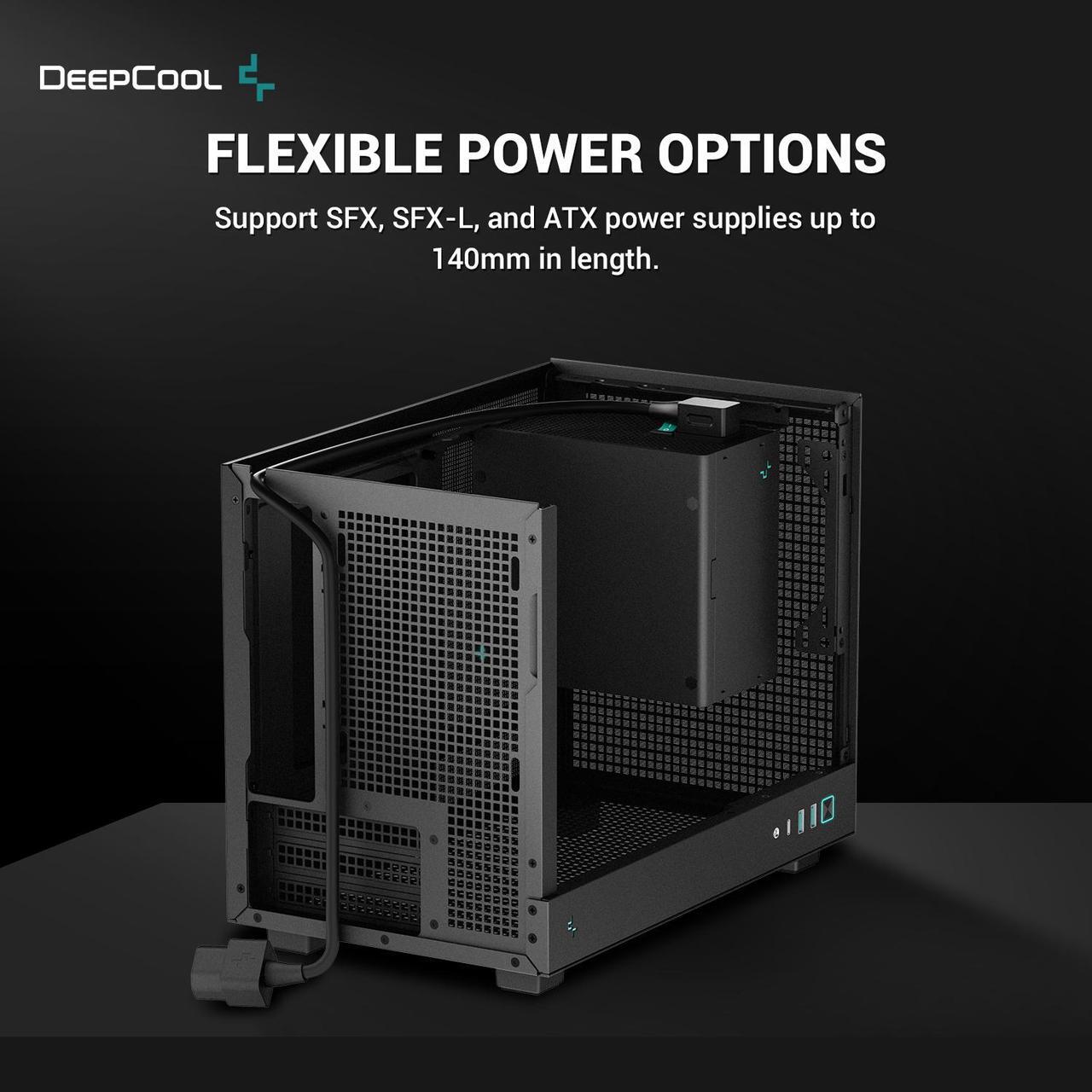 Alt view image 5 of 7 - DeepCool CH160 Mini-ITX PC Case, High Airflow Mesh Panels, Full-Sized Air Cooler Support, Direct Insert GPU Capable, Flexible Drive and PSU Compatibility, Black